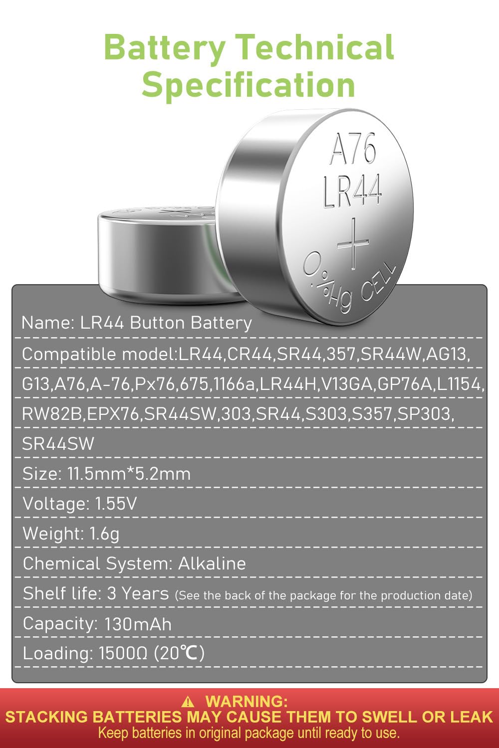 POWEROWL High Capacity LR44 Batteries 40 Pack, L1154F AG13 357 303 SR44 A76 Premium Alkaline Battery 1.5V Button Coin Cell Batteries