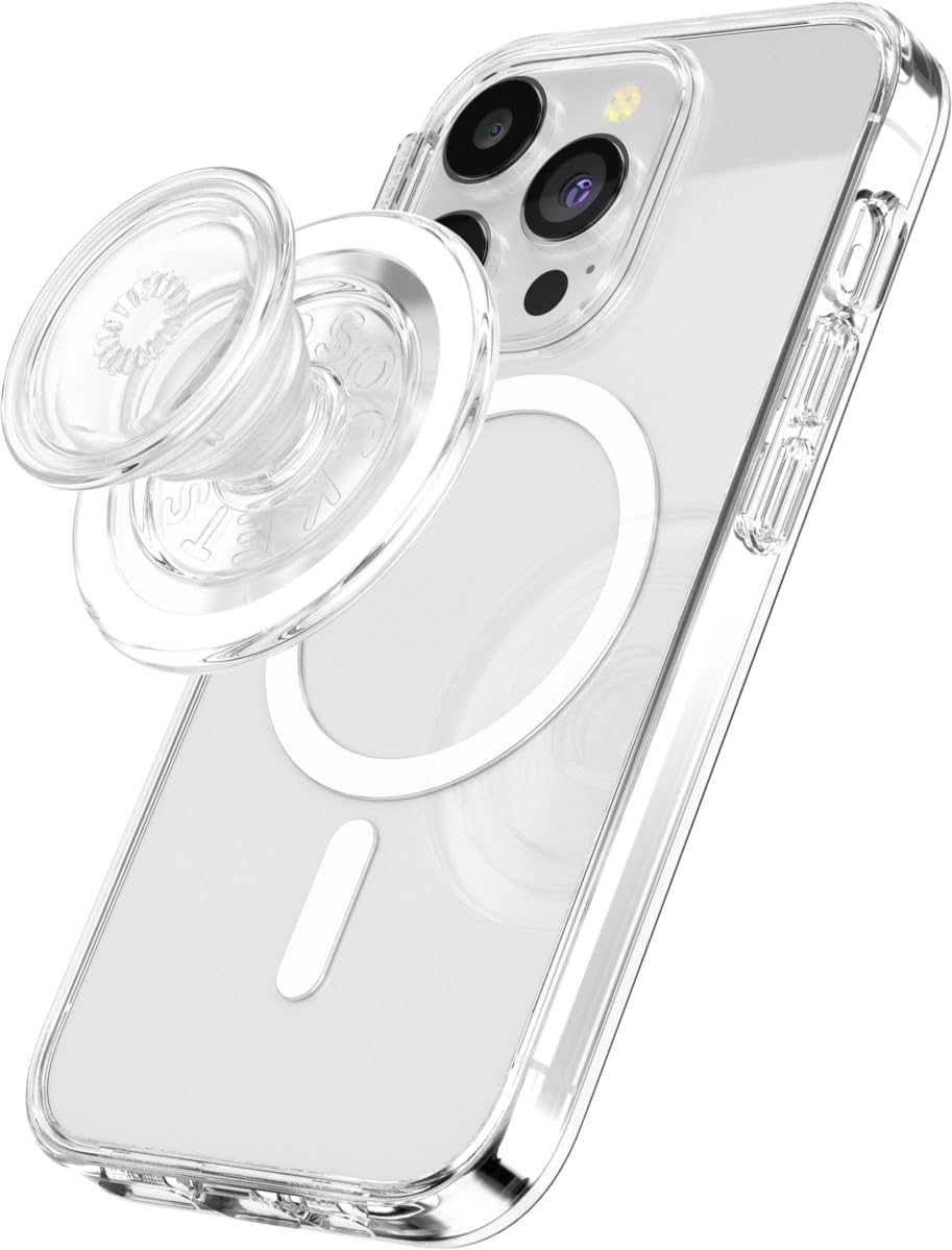PopSockets Handygriff für MagSafe mit Ständer, magnetischer Ständer, austauschbare Oberseite, sicherer Halt für iPhone MagSafe Hüllen, Handy- & Tablet-Griff - Transparent