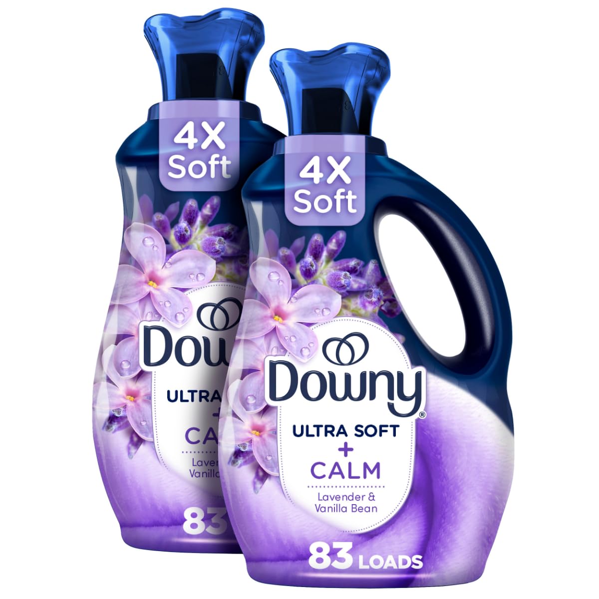 منعم الأقمشة السائل Downy Ultra Soft، برائحة الهدوء واللافندر وفانيليا البين، 56 أونصة سائلة، 83 غسلة، منعم الأقمشة داوني، للغسيل - عبوة من قطعتين