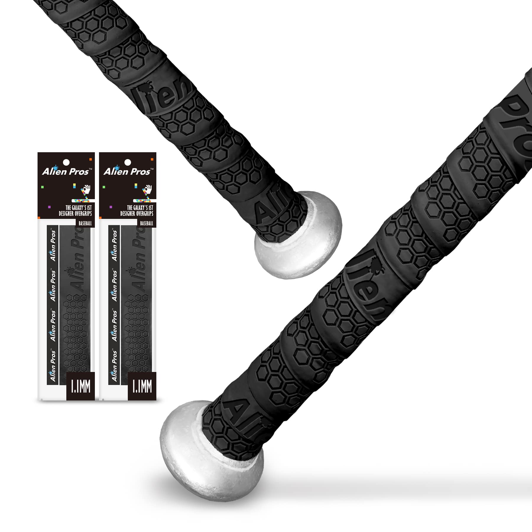 Alien Pros Baseballschläger-Griffband (2 Griffe) – 1,1 mm vorgeschnittenes und professionelles Griffband – Ersatz für altes Baseballschläger-Griffband – Wickeln Sie Ihren Schläger für einen epischen Homerun (2 Griffe, Schwarz)
