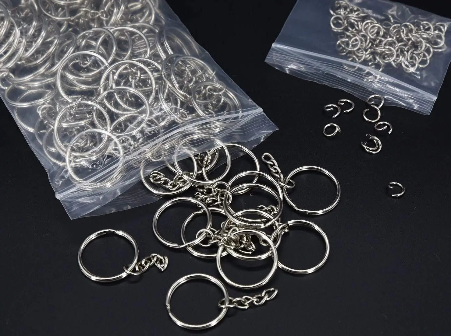 KANSPHY 100 Pack Key Ring with Chain and Open Jump,1 inch Split Round Keychain Rings Bulk for Craft Making Jewelry