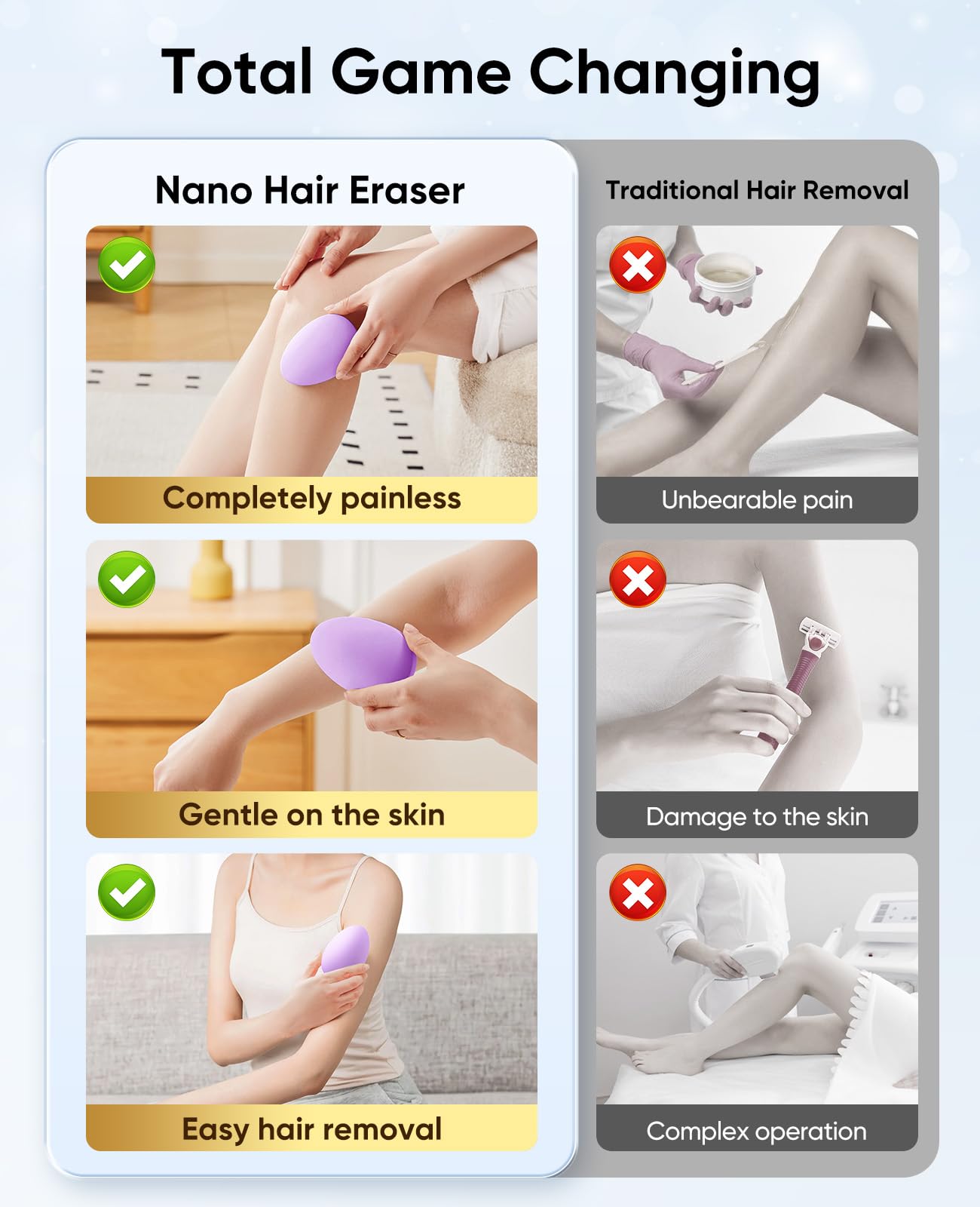 SILVLF Crystal Hair Eraser for Women and Men, Reusable Crystal Hair Remover Magic Painless Exfoliation Hair Removal Tool, Magic Hair Eraser Device for Legs Back Arms