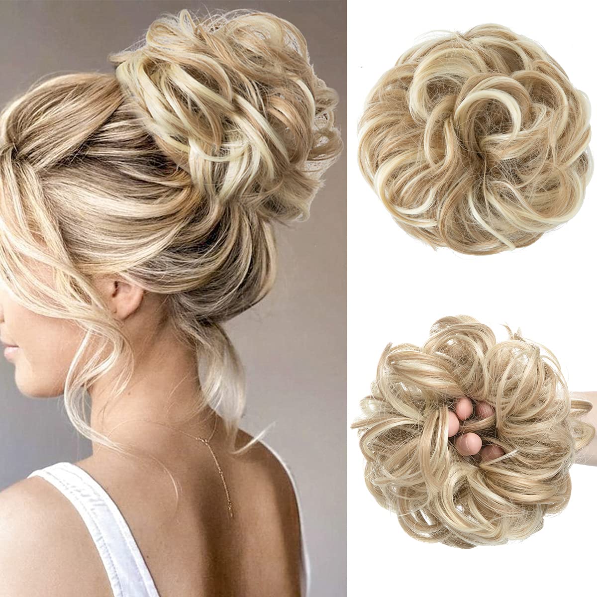CJL HAIR Großer Dutt Haarteil Gewellt Lockig Scrunchies Synthetischer Chignon Pferdeschwanz Haarverlängerungen Dicke Hochsteckfrisur Haarteile für Frauen Dunkelblond