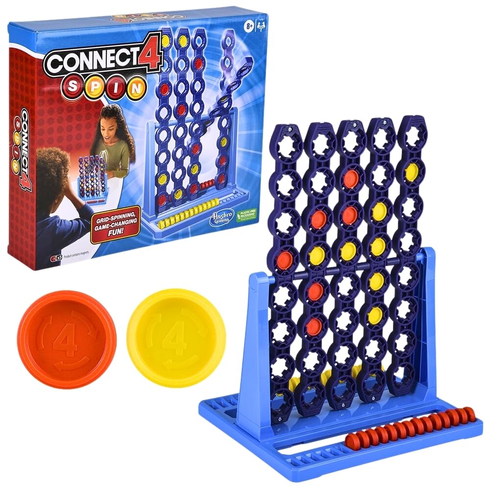 Hasbro Gaming Connect 4 Spin Spiel, mit drehbarem Connect 4 Raster, 2 Spieler Brettspiele für Familie und Kinder, Strategie-Brettspiele, ab 8 Jahren