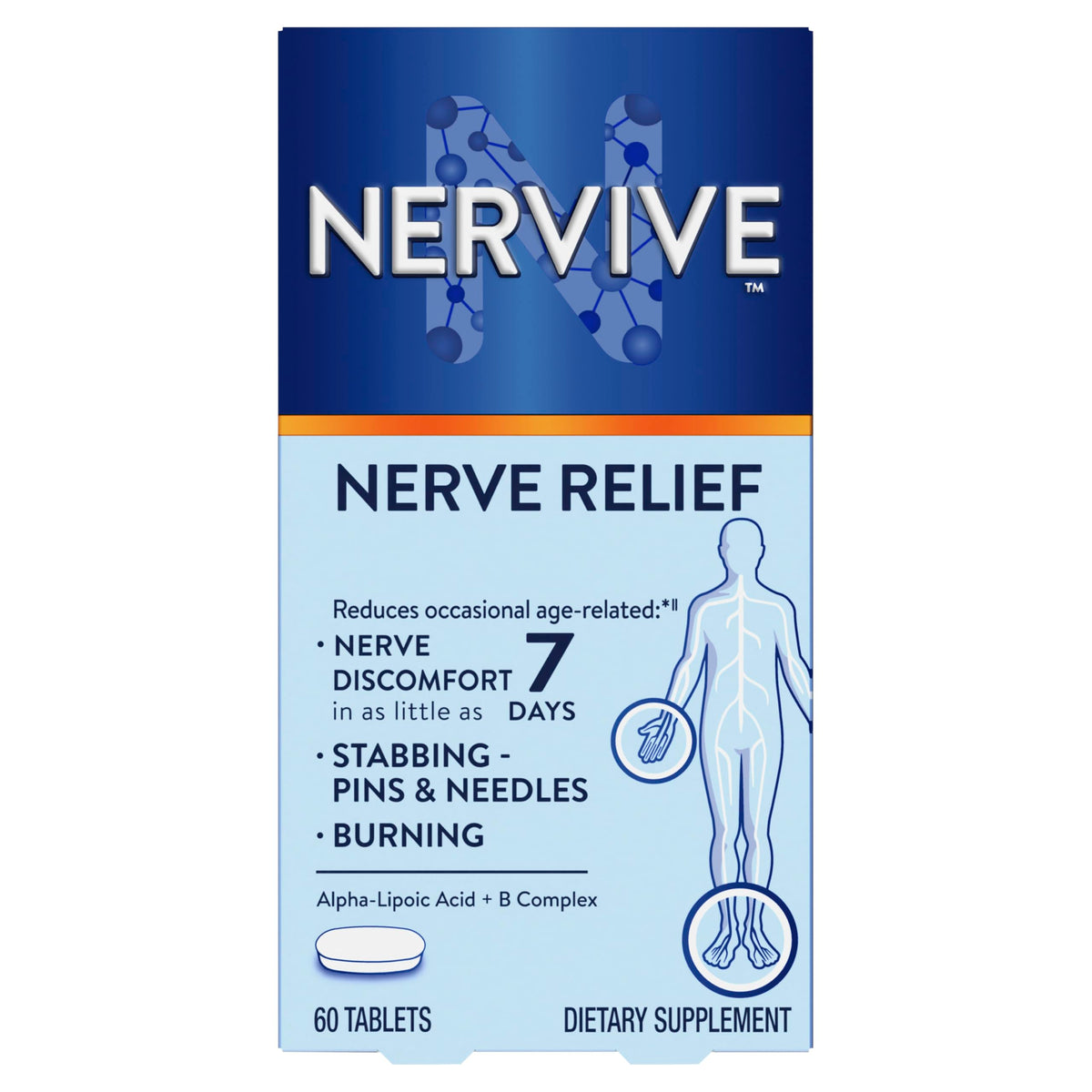 Nervive Nerve Relief, Reduces Occasional Nerve Discomfort in as Little as 7 Days, Stabbing/Pins and Needles, Burning in Hands and Feet*, Alpha Lipoic Acid, B Vitamins, Turmeric, Ginger, 60 Tablets