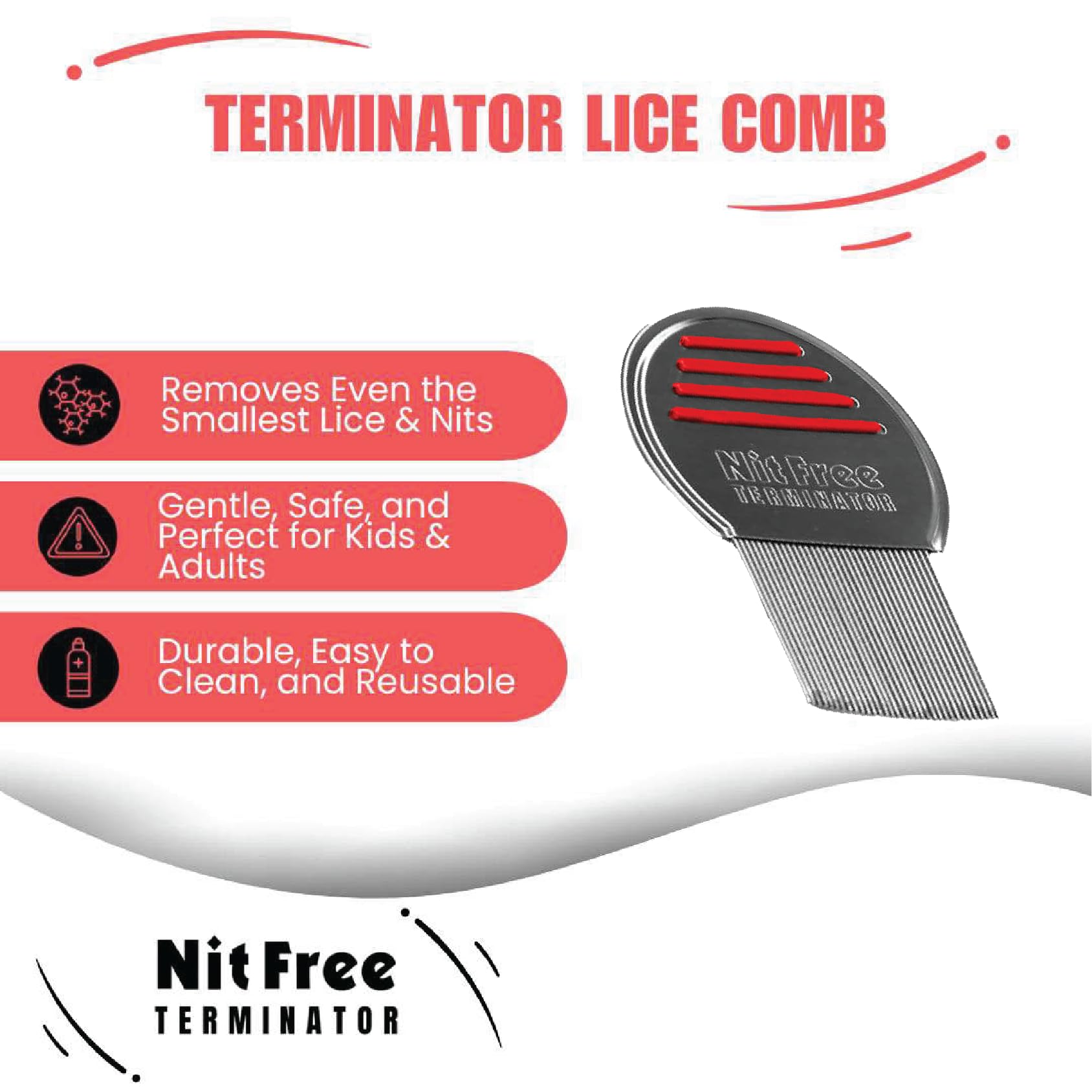 Nit Free Terminator Lice Comb - Professional Stainless Steel Comb for Effective Head Lice Treatment (Color May Vary) (Pack of 1)