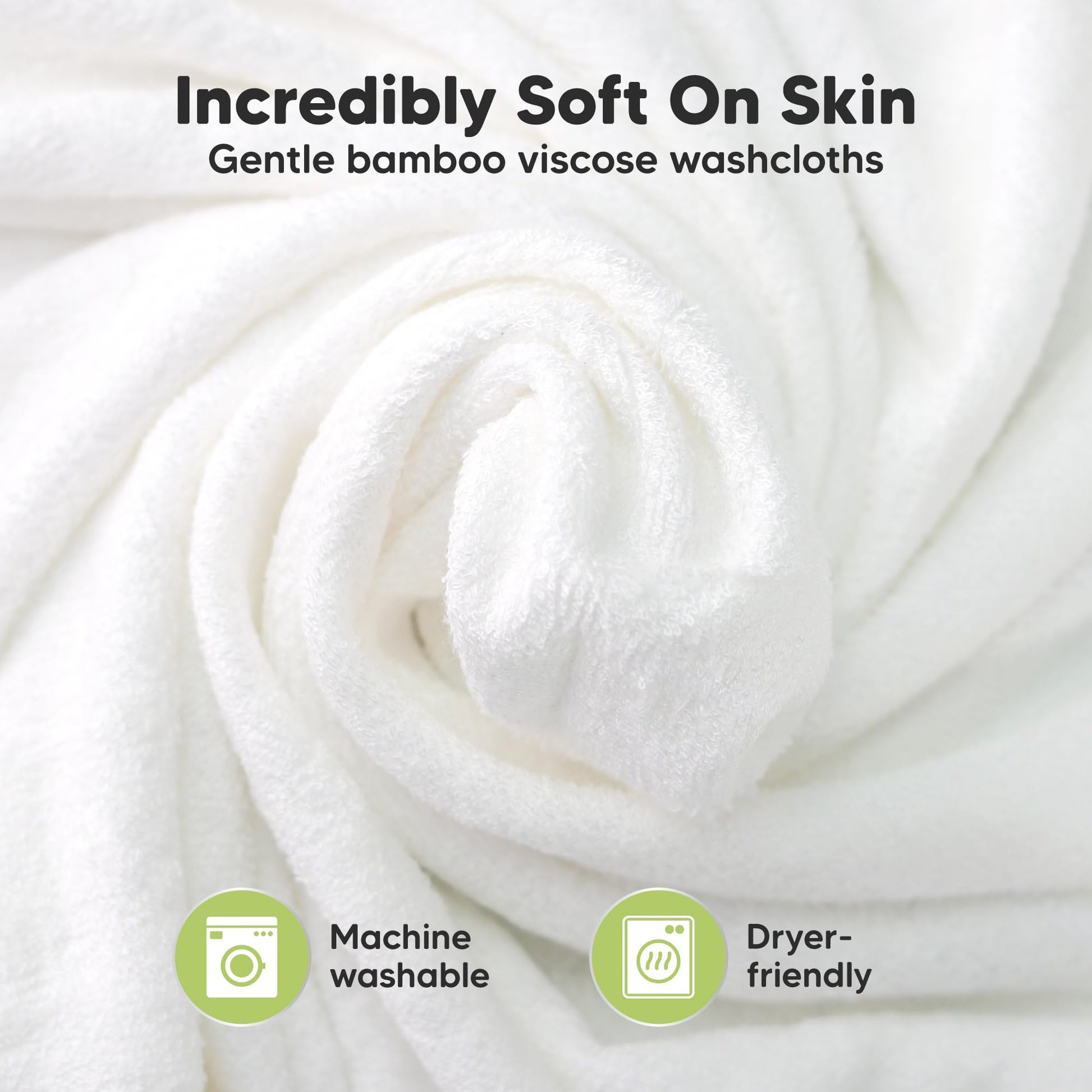 6-Pack Soft Baby Washcloths, Viscose from Bamboo - Kids, Newborn Bath Towels, Infant Shower, Toddler Reusable Face Towel, Gentle on Skin, Face Wash Cloths for Babies, 10x10 (White)