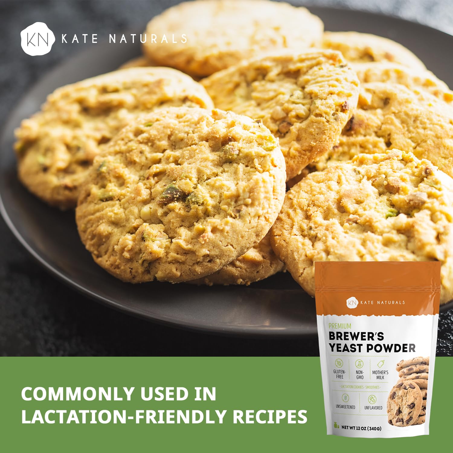 Kate Naturals Brewers Yeast Powder for Lactation Support & Nursing Moms. Debittered Brewer's Yeast for Lactation Cookies & Lactation Supplement (12oz, Gluten Free, Non-GMO)