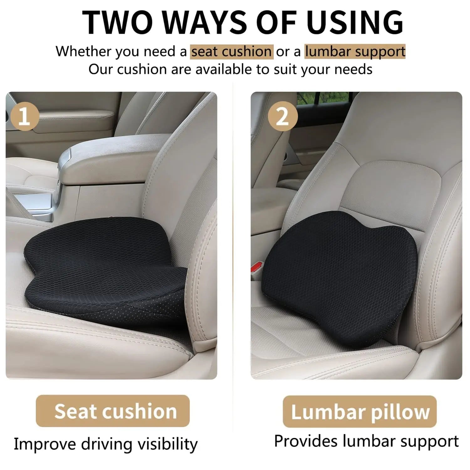 Livtribe Car Seat Cushion - Memory Foam Car Seat Pad - Sciatica & Lower Back Pain Relief - Car Seat Cushions for Driving - Road Trip Essentials for Drivers(Black)