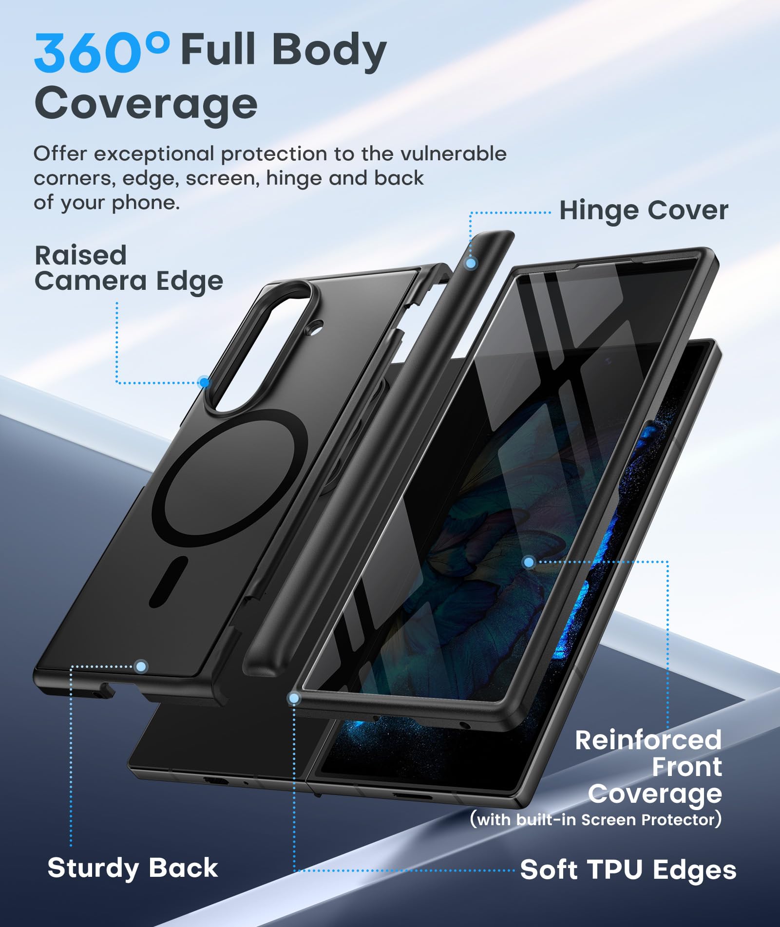 BERFY for Samsung Galaxy Z Fold 7 Case with Privacy Screen Protector, [Compatible with MagSafe][Anti Spy] Built-in Hidden Kickstand, Full-Body Shockproof Slim Phone Case for Z Fold 7, Black