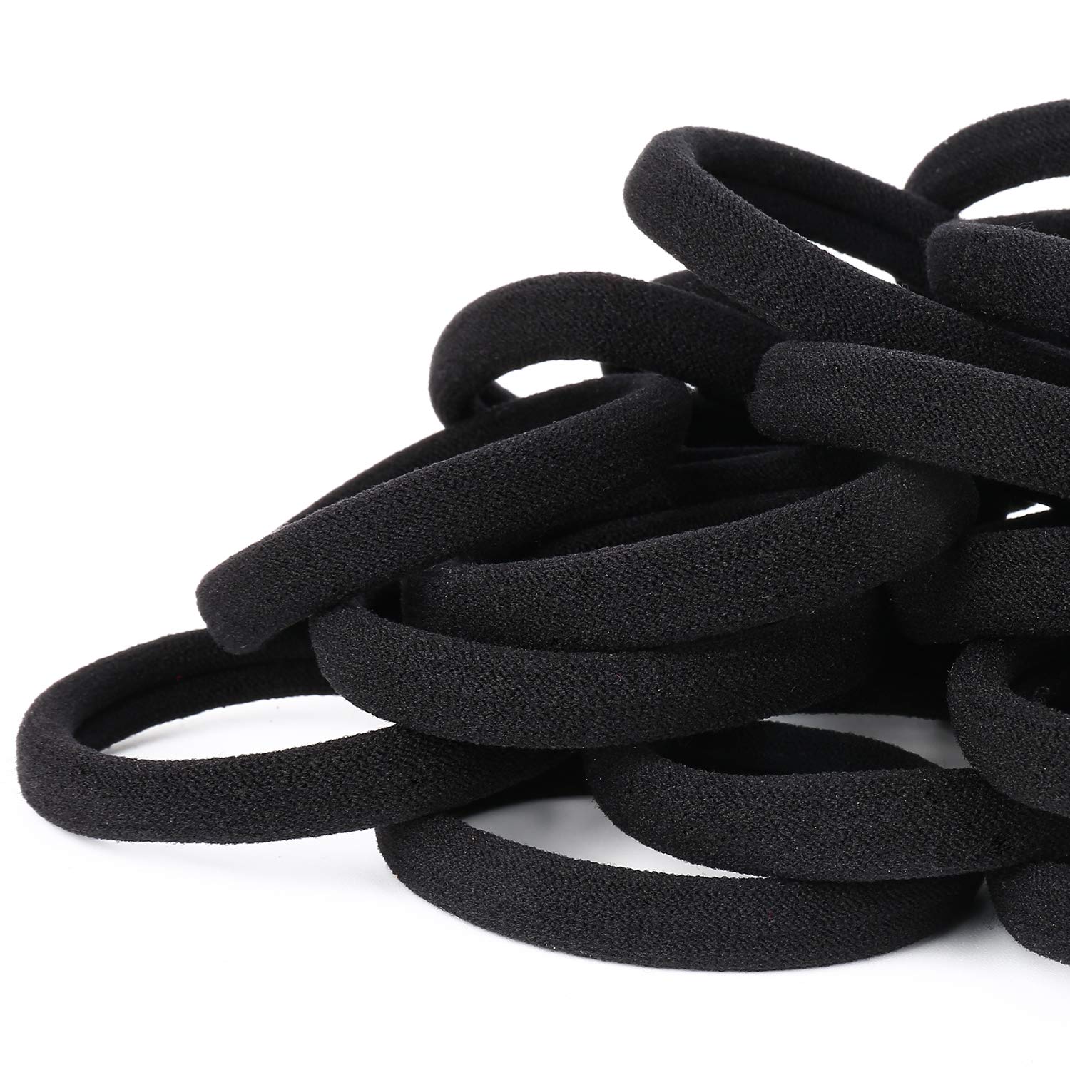 50 STÜCK Schwarze Haargummis für Frauen, nahtlose Haarbänder aus Baumwolle, elastische Pferdeschwanzhalter, schonend für dickes Haar, 2 Zoll Durchmesser, von Qarwayoc