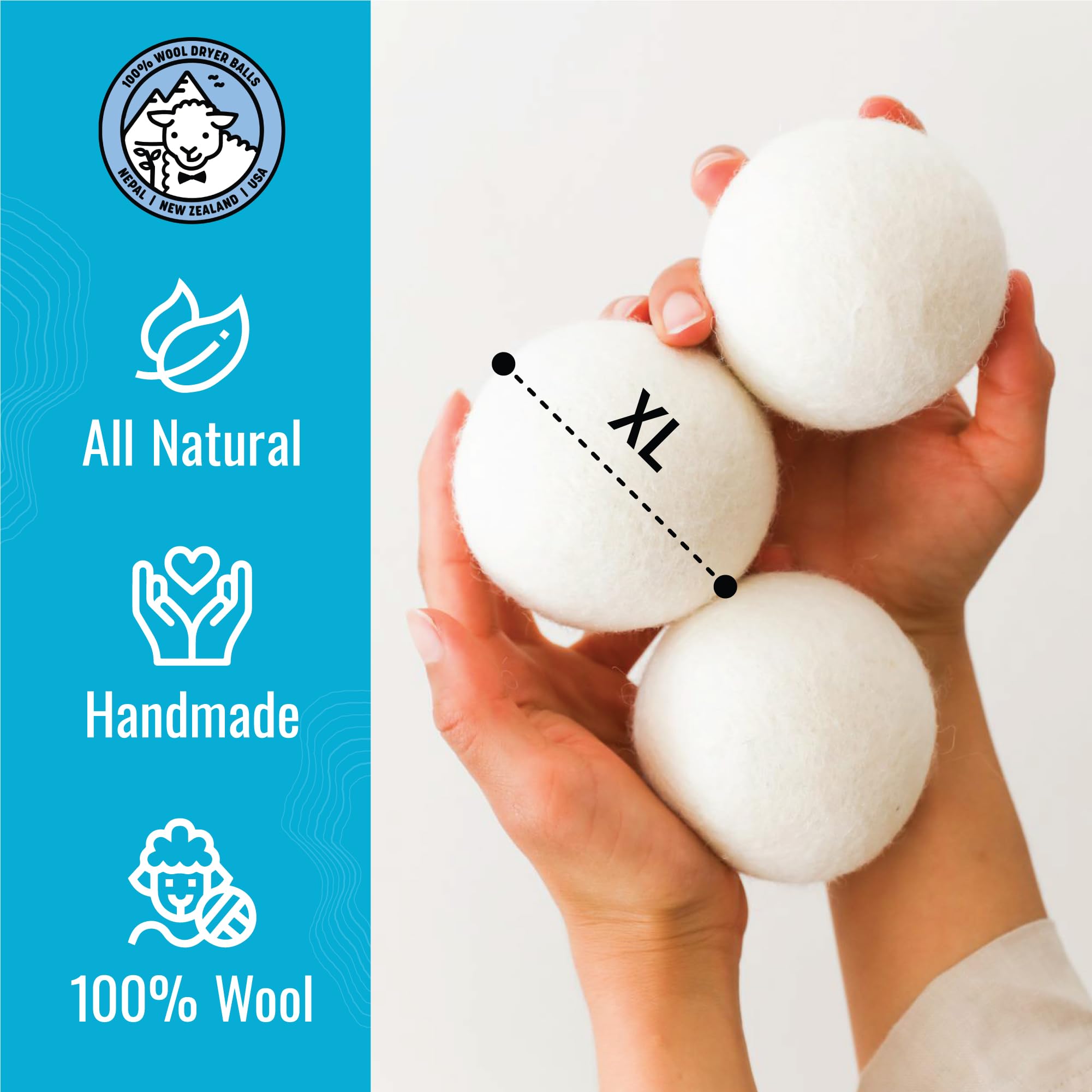 Smart Sheep Wool Dryer Balls - 6-Pack - XL Premium Natural Fabric Softener Award-Winning - Wool Balls Replaces Dryer Sheets - Wool Balls for Dryer - Laundry Balls for Dryer