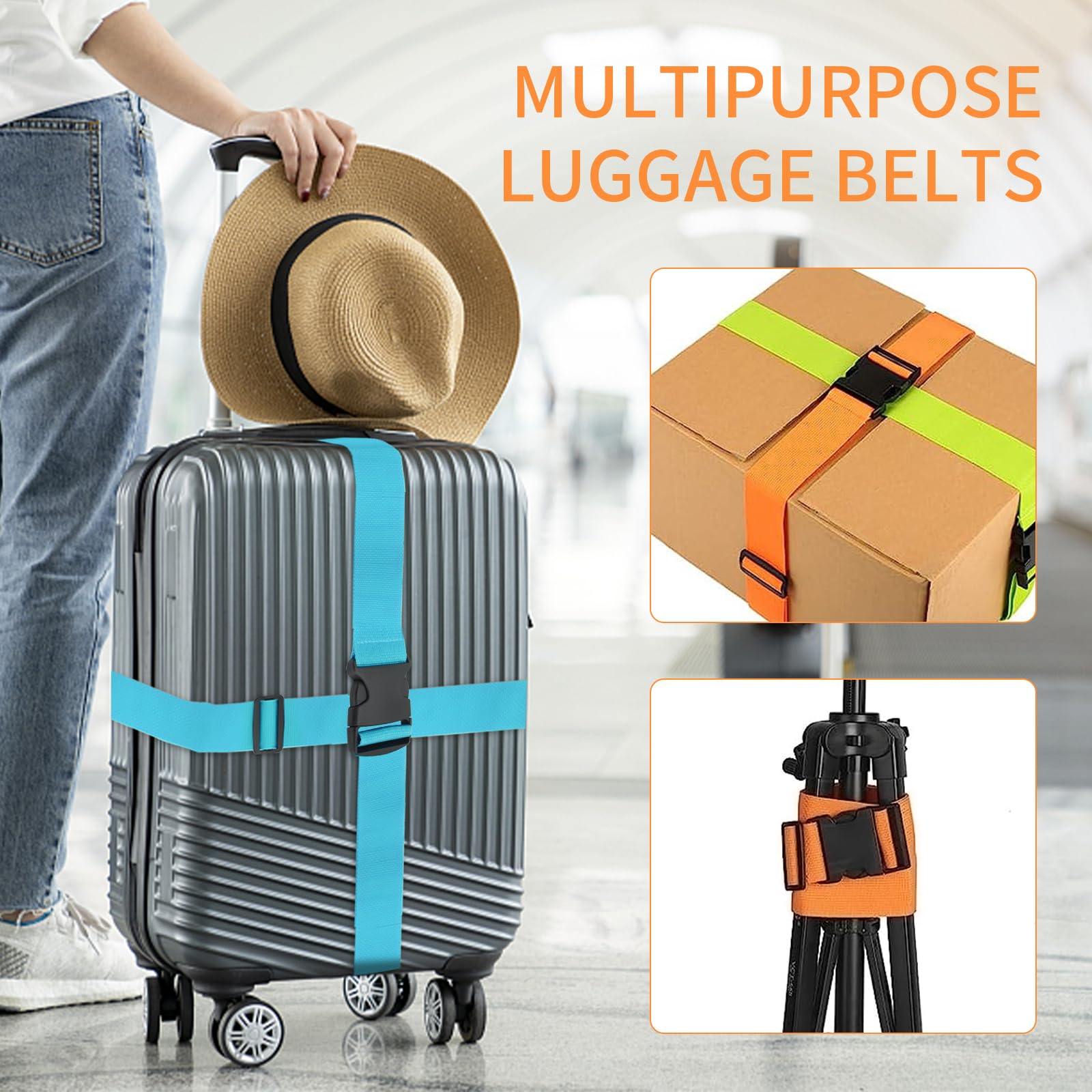 BILIONE 4 Pack Luggage Straps 79" Long Belts Keep Suitcase Secure While Traveling, TSA Approved Add a Bag Premium Accessory for Travel Bag Closure (Blue+Orange+Rose Pink+Green)