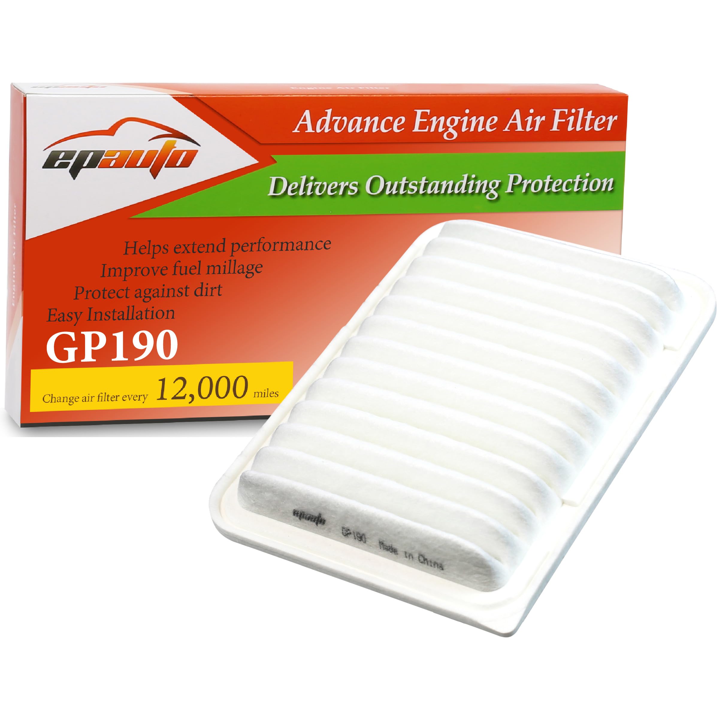 فلتر هواء المحرك EPAuto GP190 (CA10190)، بديل لتويوتا كورولا 1.8 لتر، يارس، ماتريكس، سايون آي إم، إكس دي، بونتياك فايب - يناسب موديلات مختارة 2006-2019