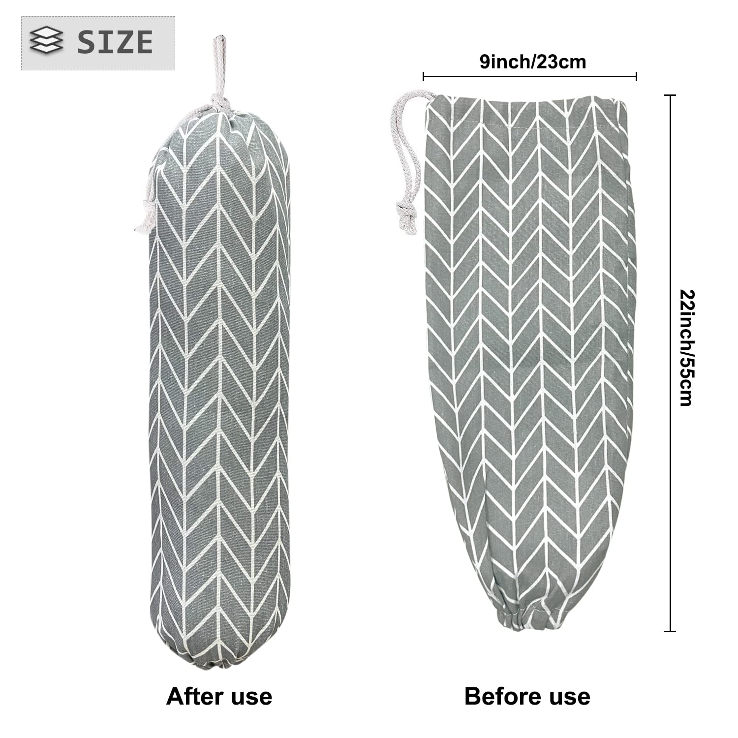 Wall Mount Plastic Grocery Bag Organizer/Holder,Washable Shopping Bags Carrier,Storage Dispenser ​for Home Kitchen Travelling, Free Adjustment with Drawstring, Large, Gray, 22x9"