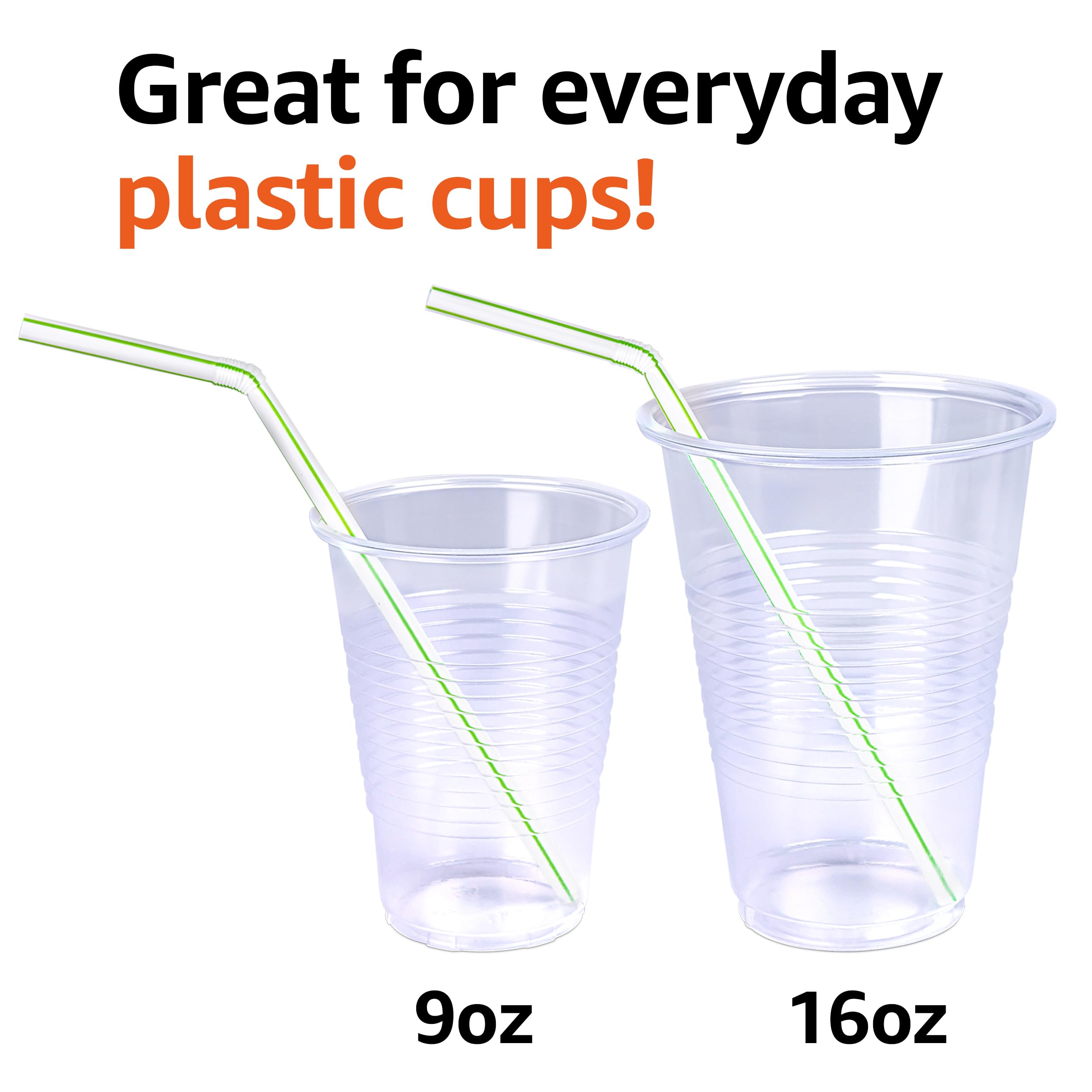 Amazon Basics Disposable Striped Plastic Flex Straws, 7.5" Long, Assorted Colors, 100 Count, Large Pack