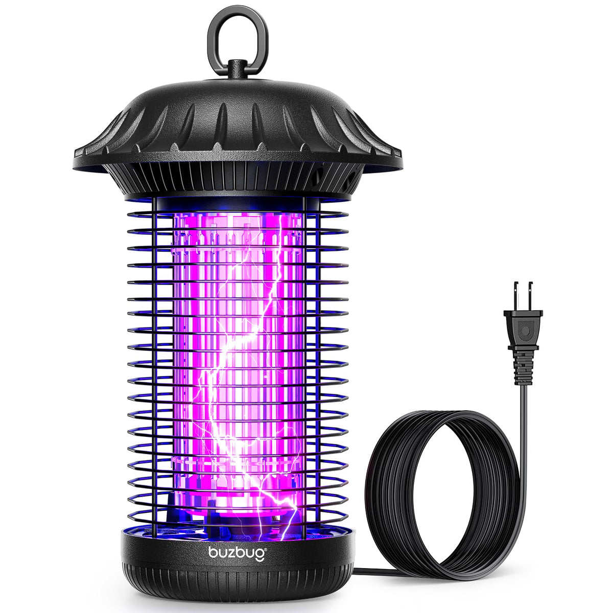 صاعق حشرات LED داخلي وخارجي من بازبج، عمر افتراضي 10 سنوات، سلك طاقة بطول 6.5 قدم، مقاومة للماء بمعيار IPX4، جهد كهربائي عالٍ، صاعق ناموس، مصيدة ذباب، مصيدة ناموس، قاتل ذباب، صاعق ذباب -MO008C