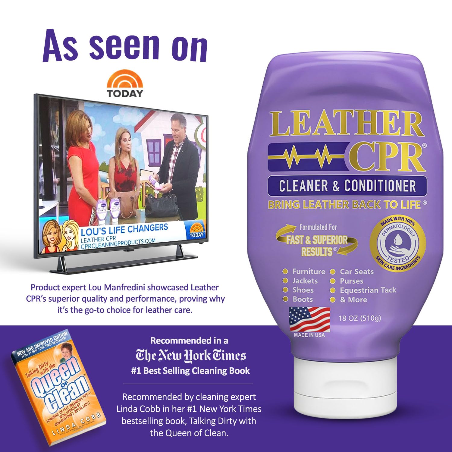 Leather CPR Cleaner & Conditioner 18oz - Cleans, Conditions, Restores & Protects Leather Furniture, Handbags, Car Seats, Interior, Jackets, Boots, Purses, Shoes, Couch, Saddles, Tack & More