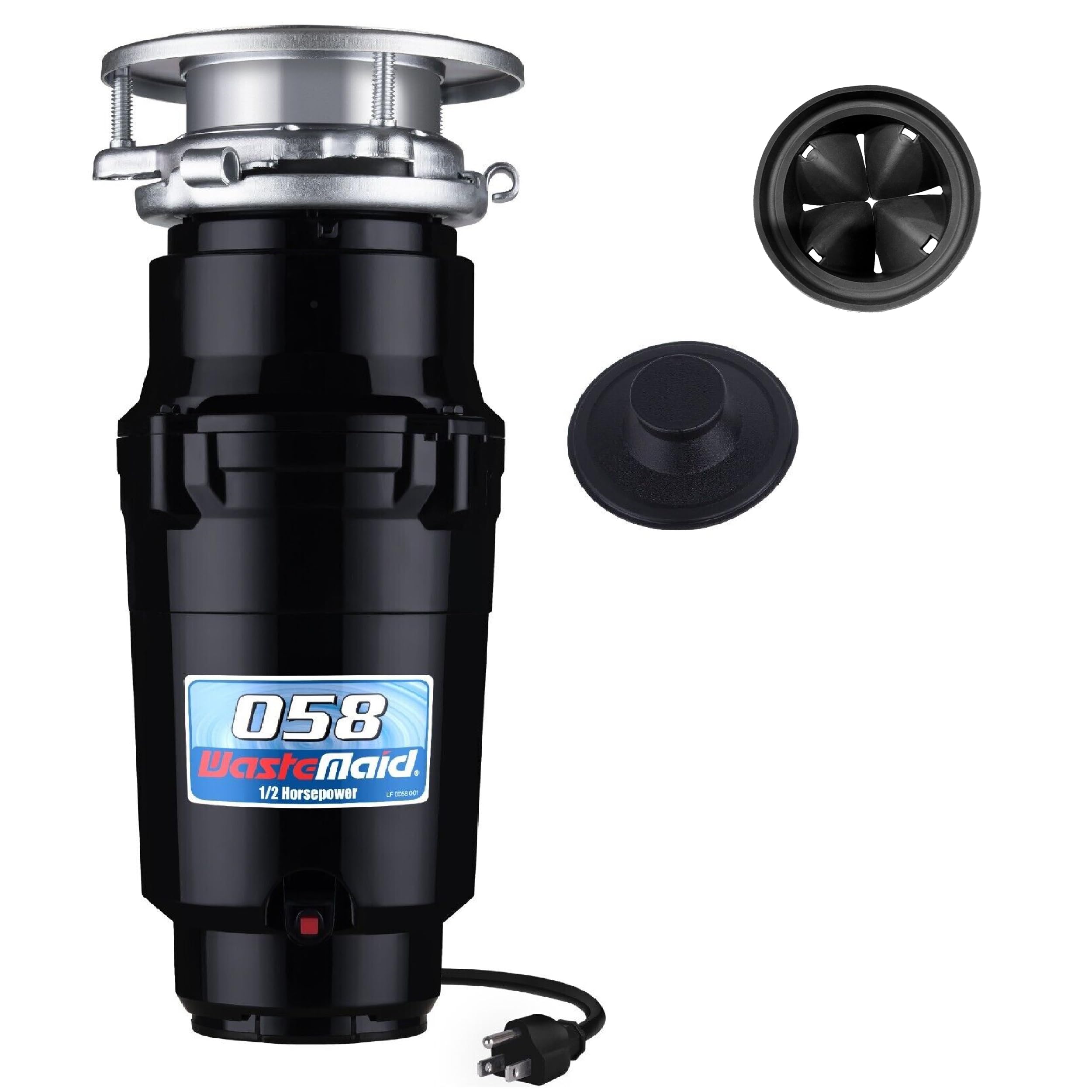 Waste Maid 10-US-WM-058-3B نظام طحن مخلفات الطعام من الفولاذ المقاوم للصدأ ومضاد للانحشار، سعة 1/2 حصان اقتصادي، أسود