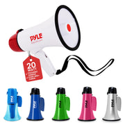Pyle 20W Megaphone Bullhorn - 5.4'' x 8.6'' Portable Megaphone, Projection Range Up to 800 Sq. Yards, Voice Talking & Siren Alert, Shoulder Strap, Battery Operated, (White)
