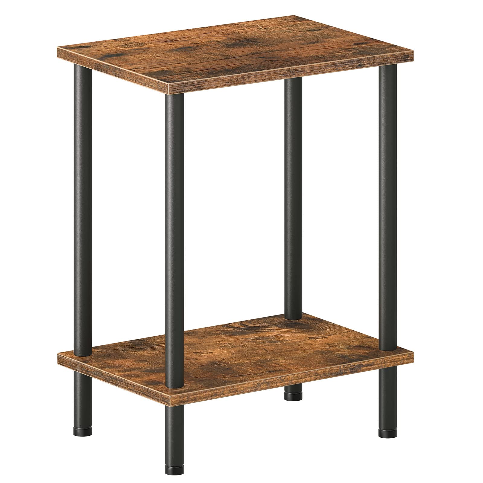 HOOBRO Beistelltisch, kleiner Couchtisch, Nachttisch mit 2 Ablagen, Sofatisch für kleine Räume, Wohnzimmer, Schlafzimmer, stabiles Gestell, einfache Montage, Rustikales Braun BF09BZ01