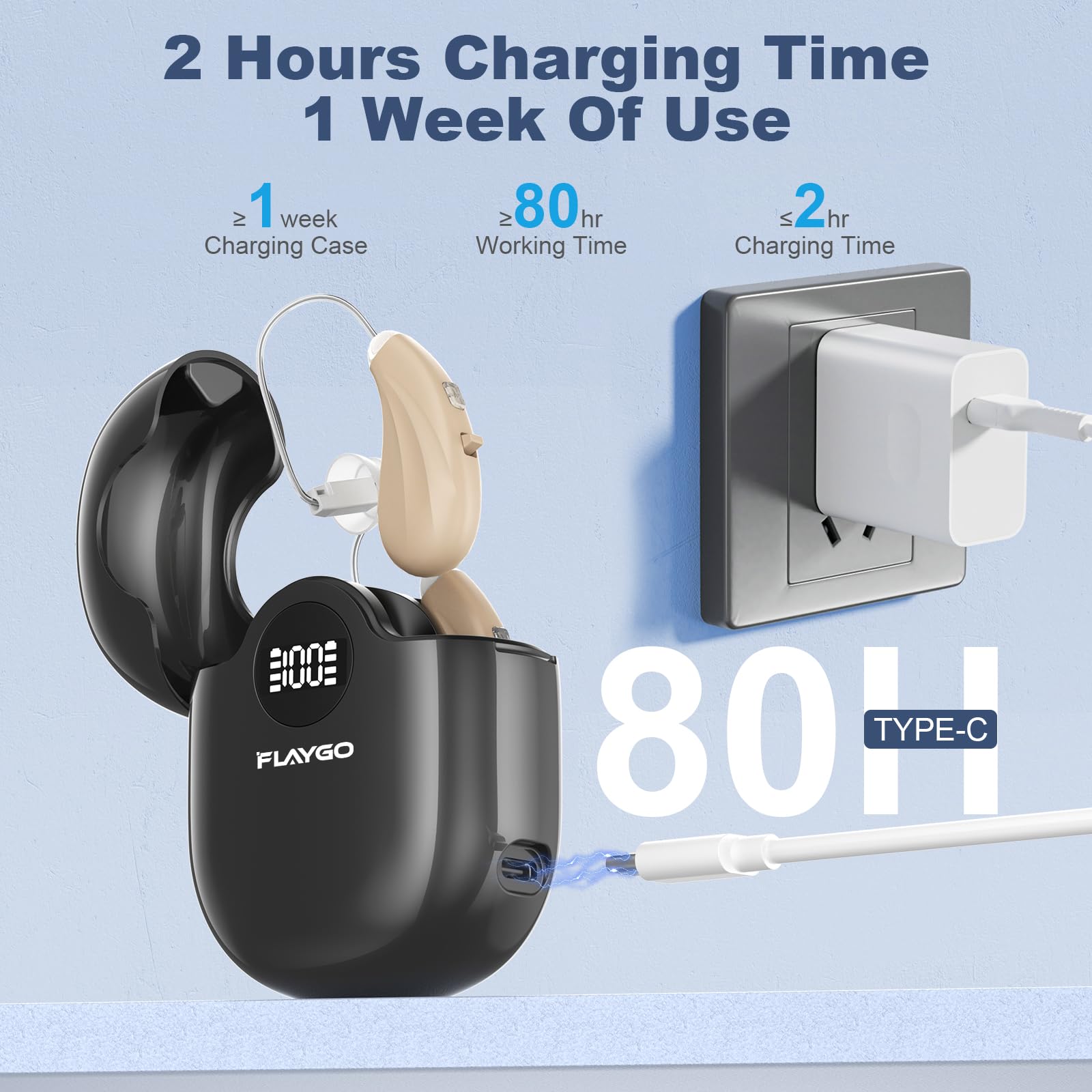 Flaygo Hearing Aids for Seniors, OTC Hearing Aids for People with Hearing Loss, Sound Quality Restoration, Intelligent Noise Reduction, Standby 80h, One-Button Operation, Comfortable Wearing,Beige