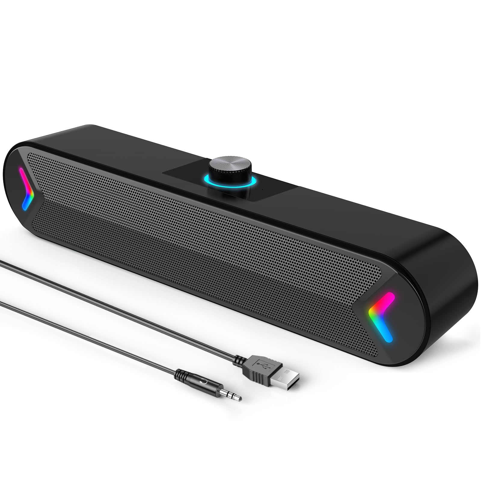 LENRUE Computer Speakers,Wired USB-Powered Sound-bar with 10W Stereo Sound for PC Desktop,Plug-n-Play (A39PRO /Black)