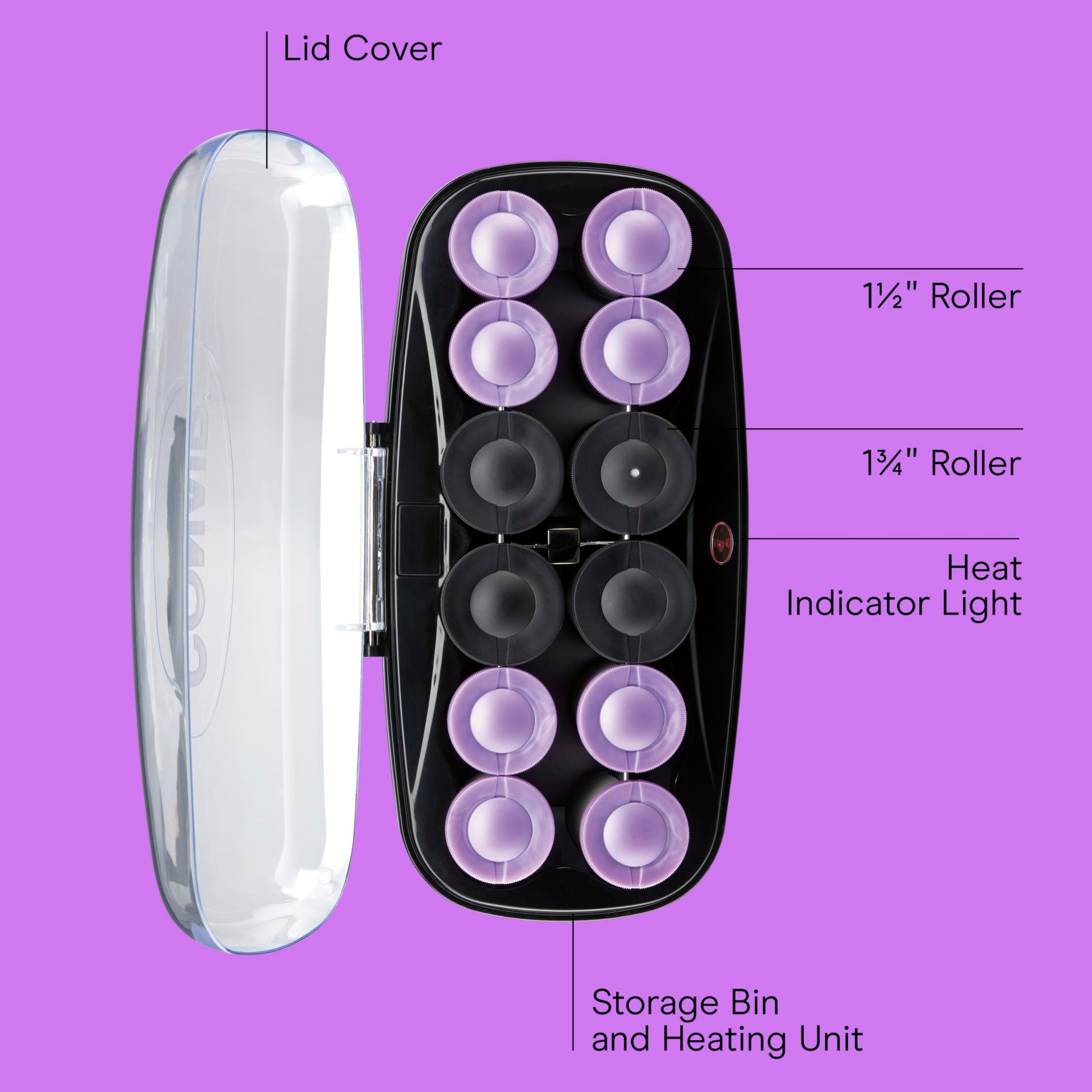 Conair Hot Rollers for Long, Medium & Short Hair, 12 Ceramic Flocked 1½-Inch and 1¾-Inch Heated Hair Rollers with Clips, Hot Curlers for Women, Volume & Curls, Amazon Exclusive