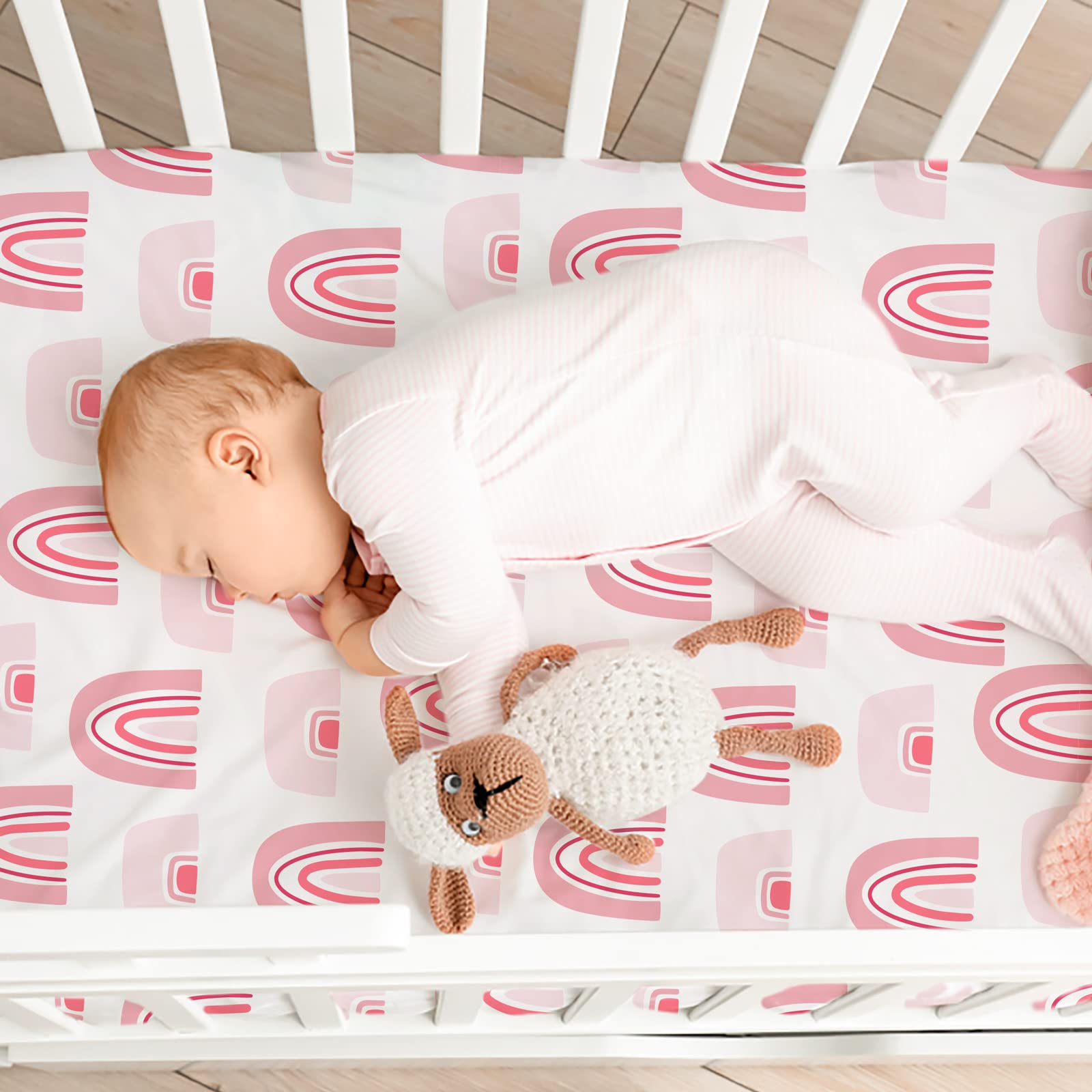 Gllquen Baby Bassinet Sheets 4 Pack, Breathable Cozy Fitted Mattress Sheet, Elastic Travel Crib Fashionable Floral Pattern, Standard Cradle Safe Sheets for Baby Boys Girls 32"x16"(Love)