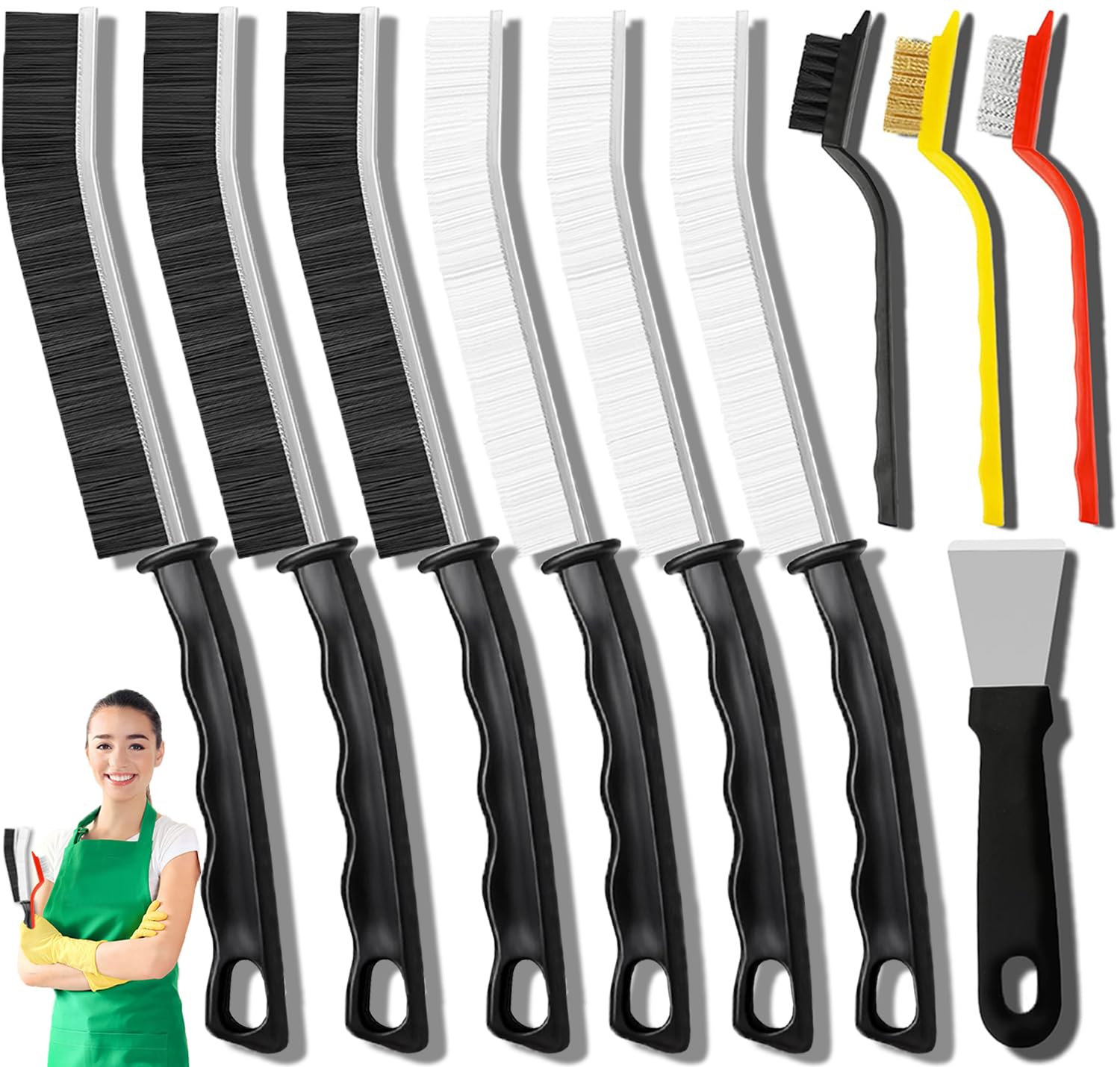 Dfacio 10Pcs Crevice Cleaning Brush Set with Scraper, Hard Bristle Cleaning Supplies for Kitchen, Bathroom, Corner, Sink, Cup, Teapot, Bottle