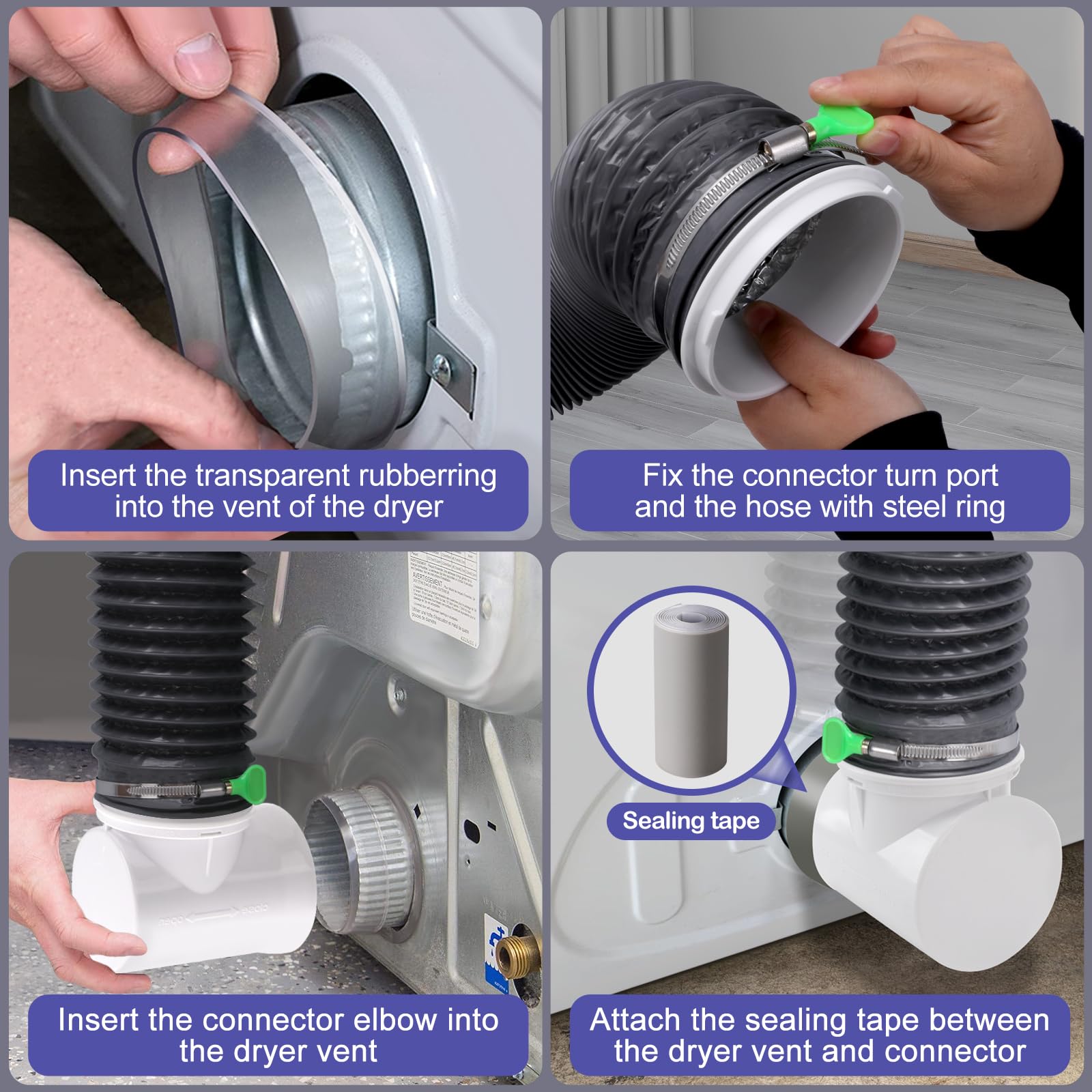 Dryer Vent Hose For Tight Space,Indoor Dryer Vent, Dryer Hose Vent Kit,90 Degree Dryer Vent Elbow,Dryer Vent Connector Kit,Dryer Vent Duct, Dryer Vent Adapter, Dryer Vent Vacuum Hose Attachment