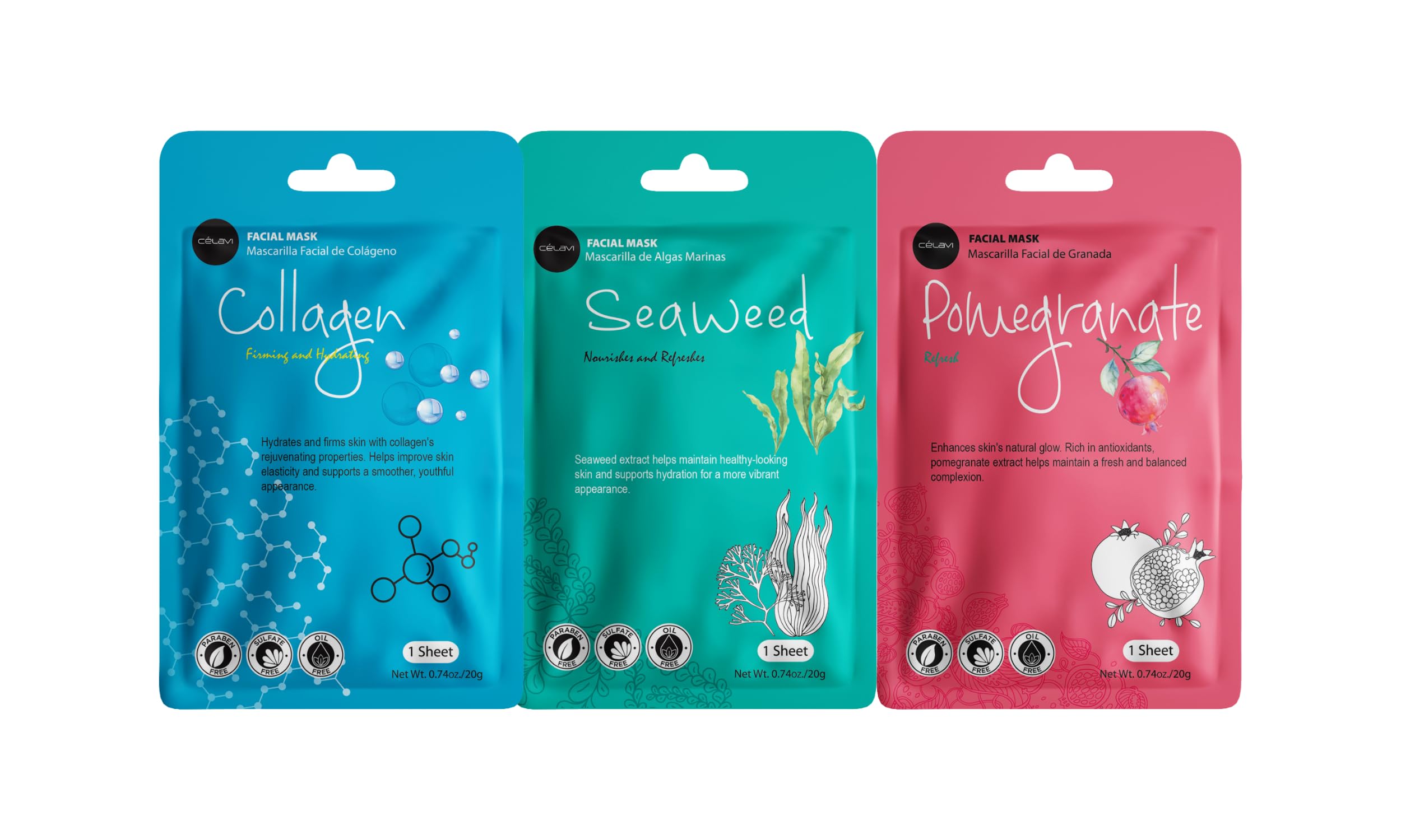 Celavi Essence Facial Sheet Face Mask Variety Set Classic Authentic Korean Moisturizing Skincare (12-Packs)