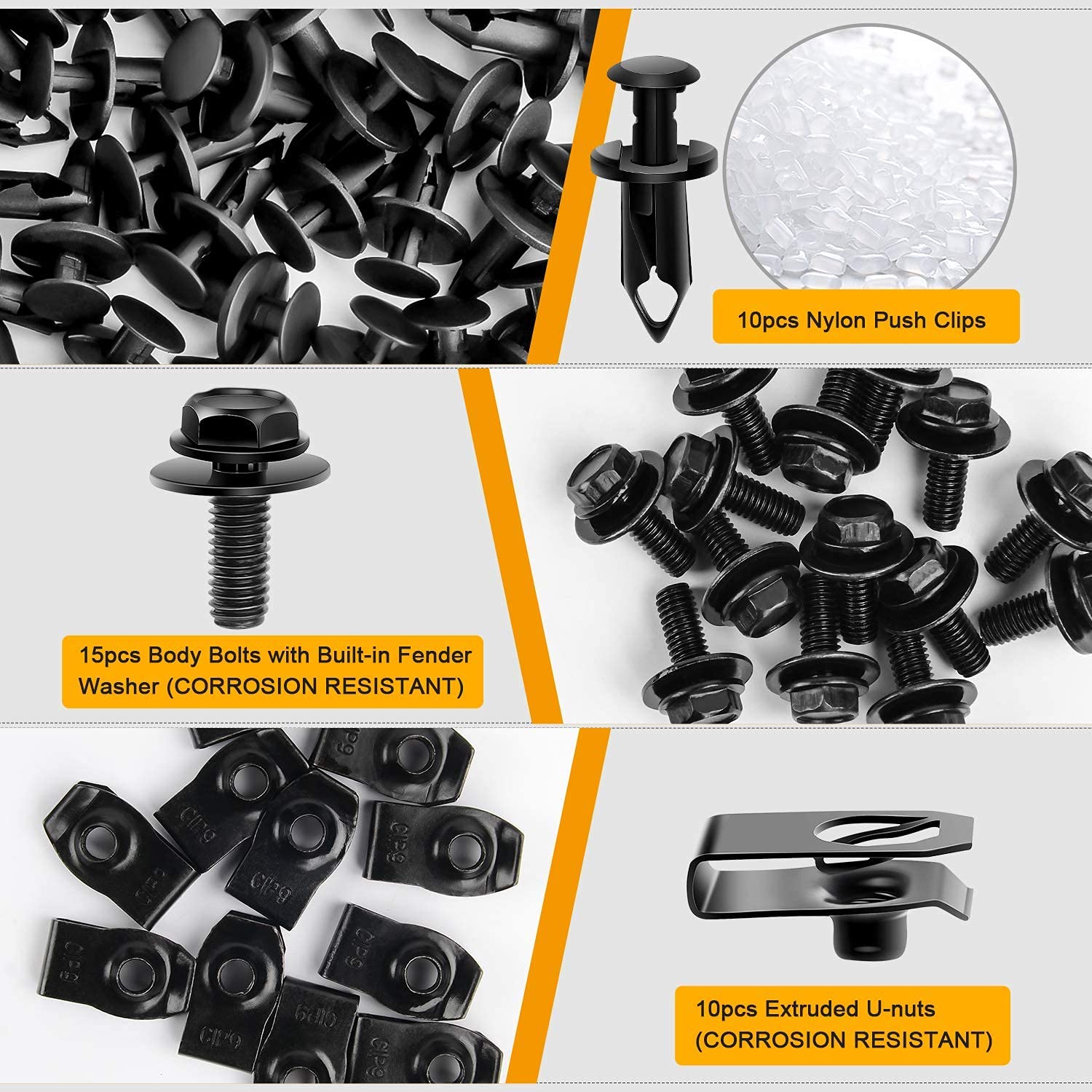 GOOACC GRC-70 35PCS Engine Under Cover Splash Shield Guard Body Bolts Bumper Fender Liner Push Retainer Fastener Rivet Clips , black