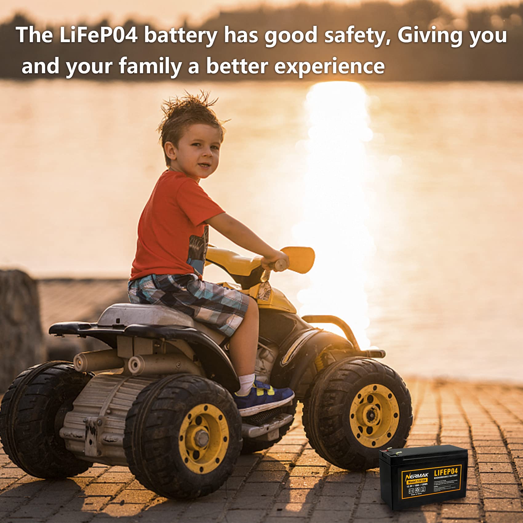NERMAK 12V 10Ah Lithium LiFePO4 Deep Cycle Battery, 2000+ Cycles Rechargeable Battery for Solar/Wind Power, Small UPS, Lighting, Power Wheels, Fish Finder and More, Built-in 10A BMS
