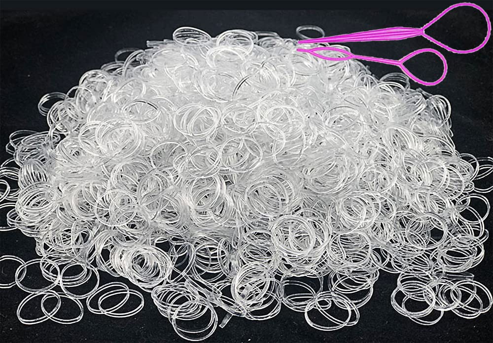 2000 Stück Klare Elastische Mini Zopfgummis, Weiche Rutschfeste Kleine Haargummis für Mädchen, mit 2 Stück Topsy Tail Tools
