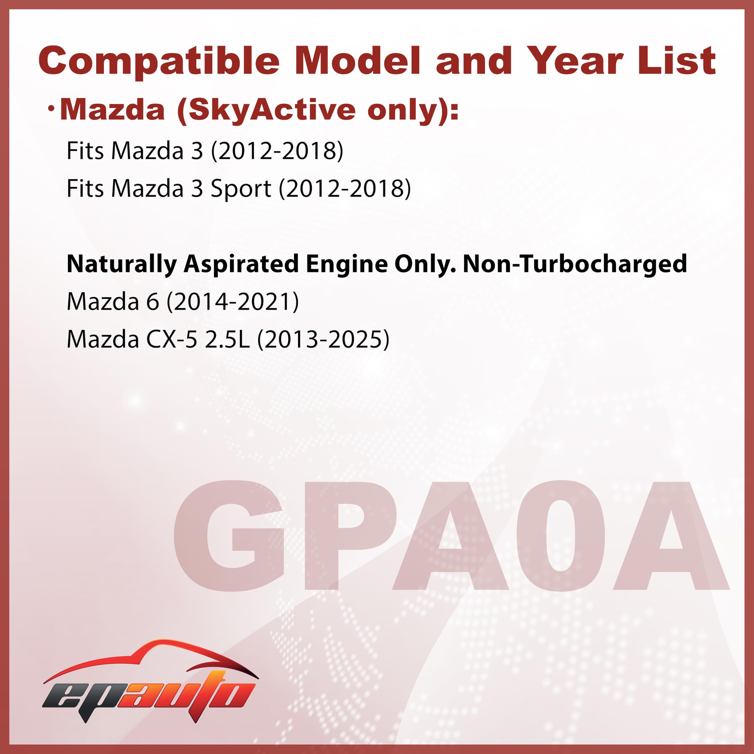 EPAuto GPA0A (PE07-13-3A0A) Engine Air Filter, Replacement for Mazda CX-5 2.0L/2.5L, Mazda 6, Mazda 3 – Fits SkyActiv and Naturally Aspirated Models (2012–2025)