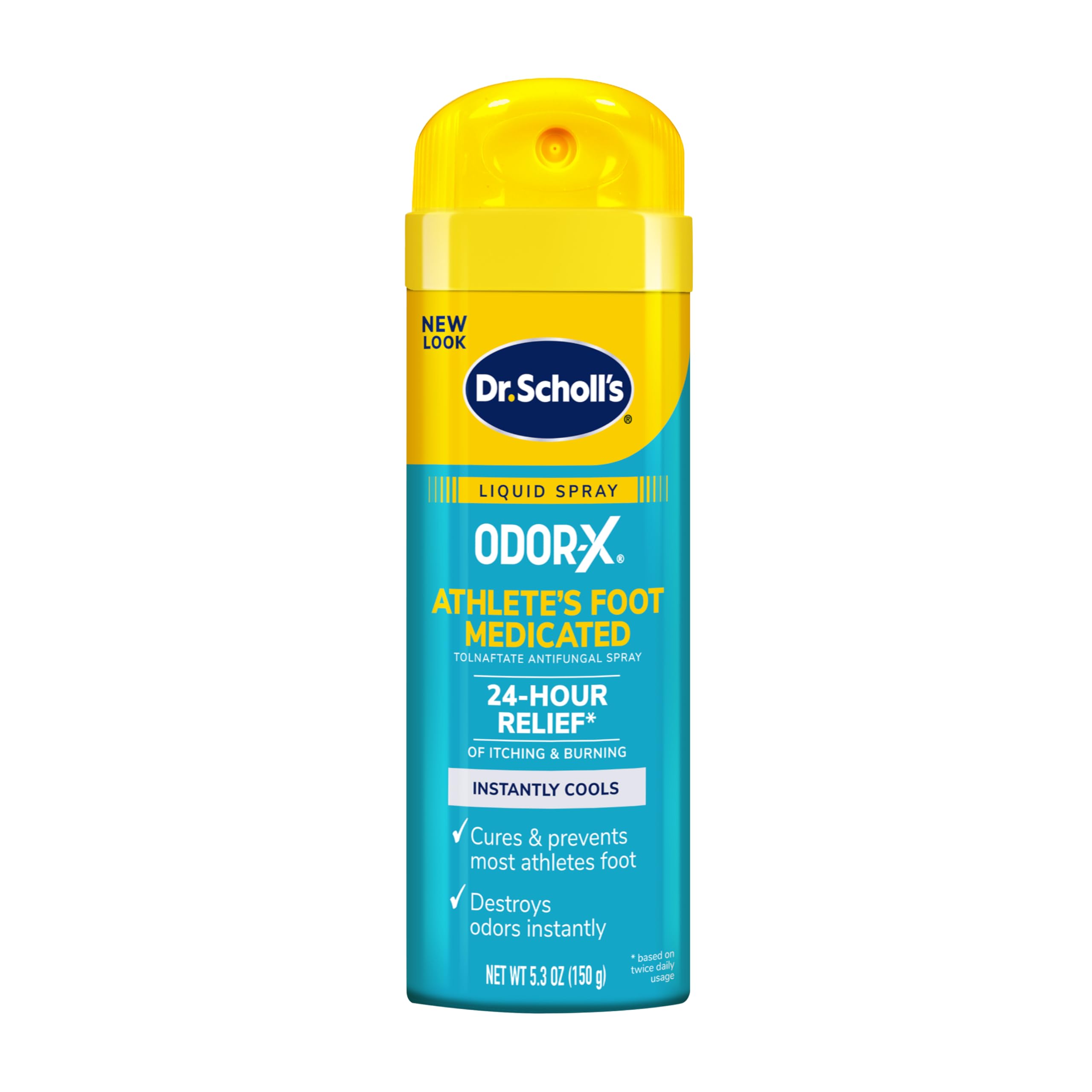 Dr. Scholl's ODOR-X بخاخ سائل طبي لقدم الرياضي، 5.3 أوقية // راحة على مدار 24 ساعة من الحكة والحرقة، يبرد على الفور، يعالج ويمنع معظم حالات قدم الرياضي، يقضي على الروائح الكريهة فوراً