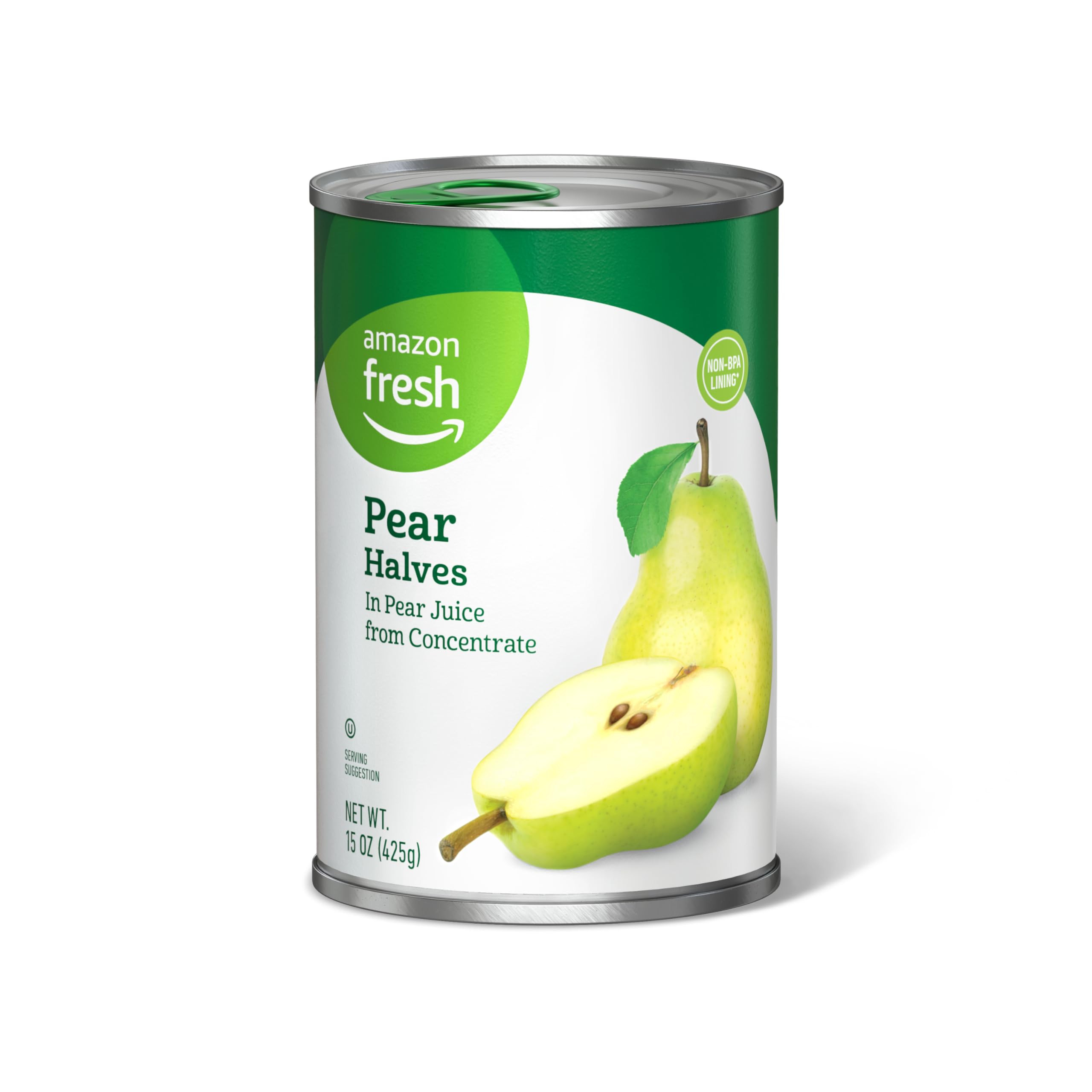 Fresh Brand, Canned Pear Halves in Pear Juice from Concentrate, 15 Oz (Previously Happy Belly, Packaging May Vary)