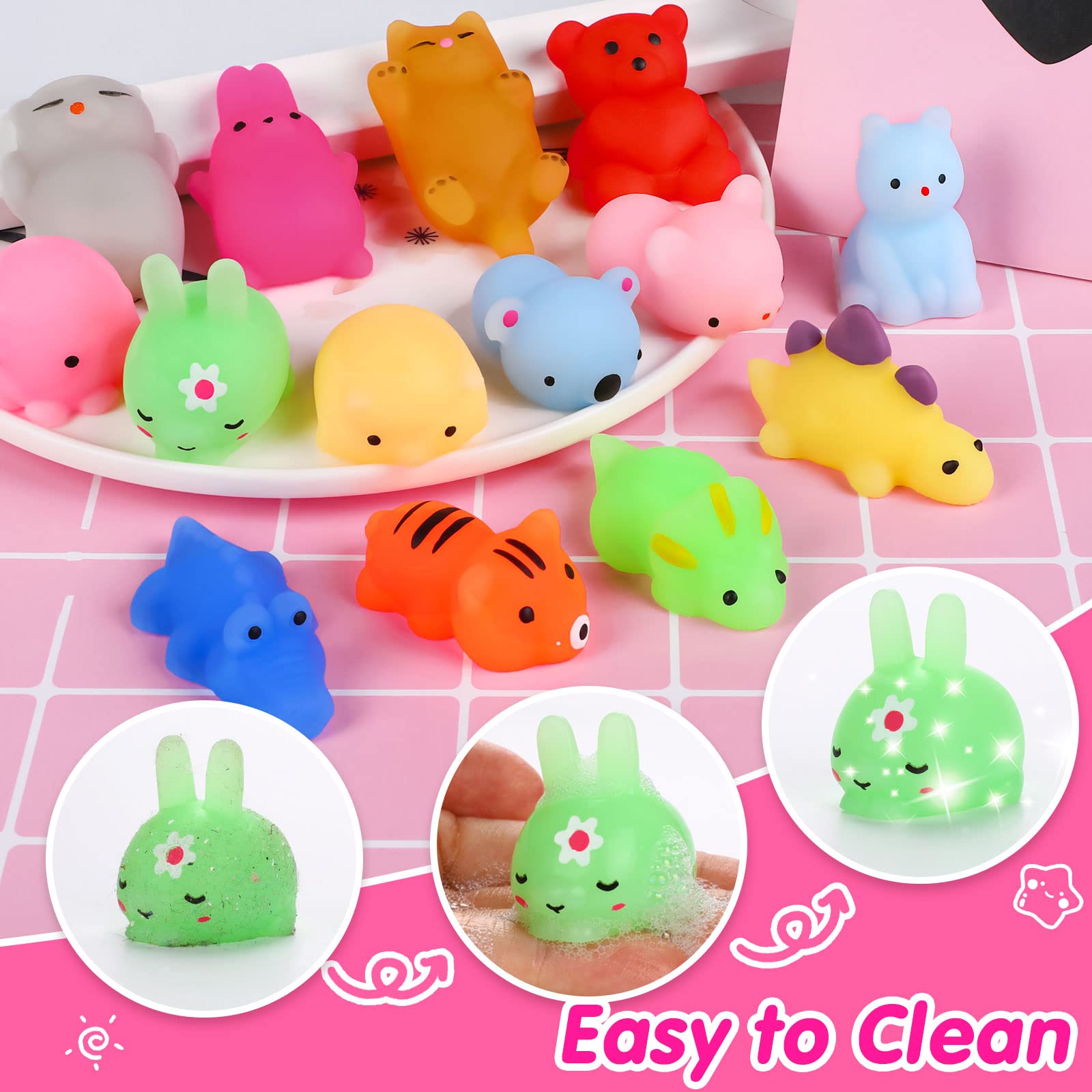 Squishies 40pcs Mochi Squishy Toys Party Favors for Kids Stocking Stuffers Mini Kawaii Squishy Treasure Box Toys for Classroom Prizes Fidget Toys Goodie Bag Christmas Easter Egg Fillers Gift for Kids