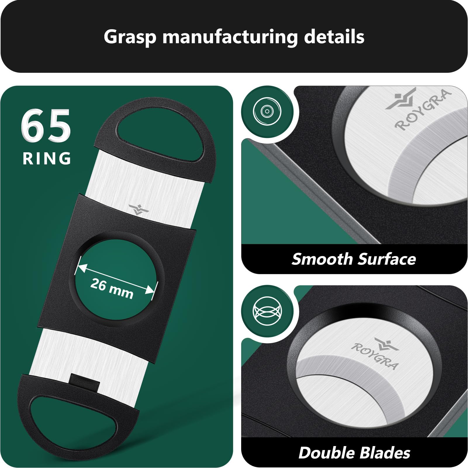 roygra Cigar Cutter Set (10 Pack), Enlarged 65 Ring Fit Almost Cigars, Guillotine Double Blade, Cigar Accessories for Men, Plastic Smoking Accessories Tool, Portable Sharp Clean Cut - Black