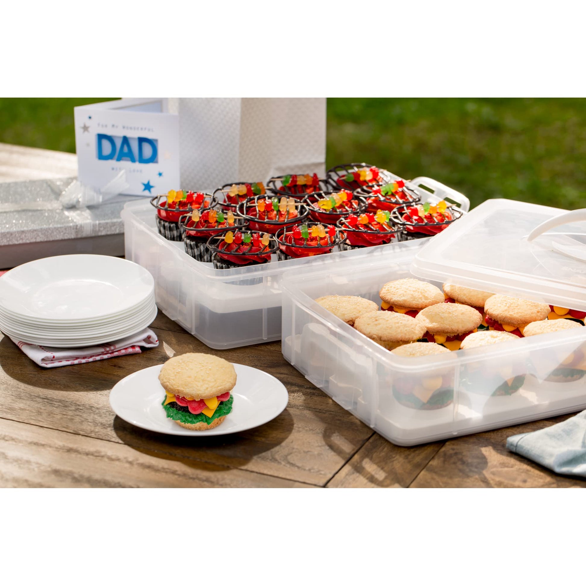 Snapware (2-Layer, 24 Cupcakes Plastic Detachable Cupcake Carrier Storage Container With Lid and Handle, Freezer Dishwasher Microwave Safe