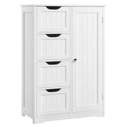 Yaheetech Wooden Floor Cabinet, Side Storage Organizer with 4 Drawers and 1 Cupboard, Freestanding Entryway Storage Unit Console Table, Bathroom Furniture Home Decor, White