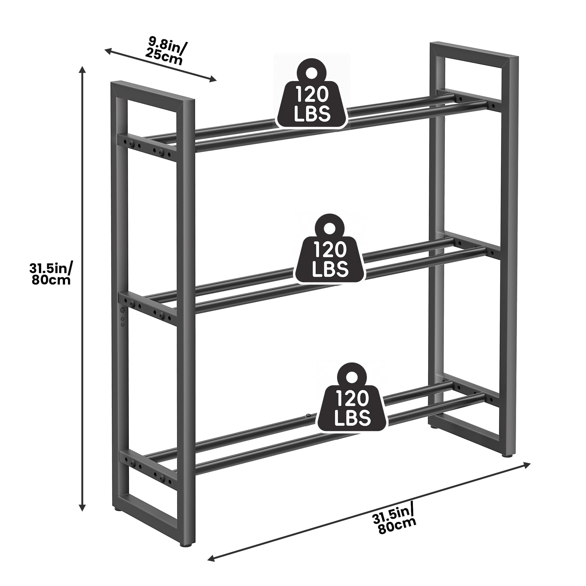 Pickpiff Adjustable 3-Tier Dumbbell Rack – Heavy-Duty Metal Weight Storage Stand for Dumbbells, Kettlebells, and More – Space-Efficient Home Gym Organizer – 360 lb Capacity (Dumbbells Not Included)