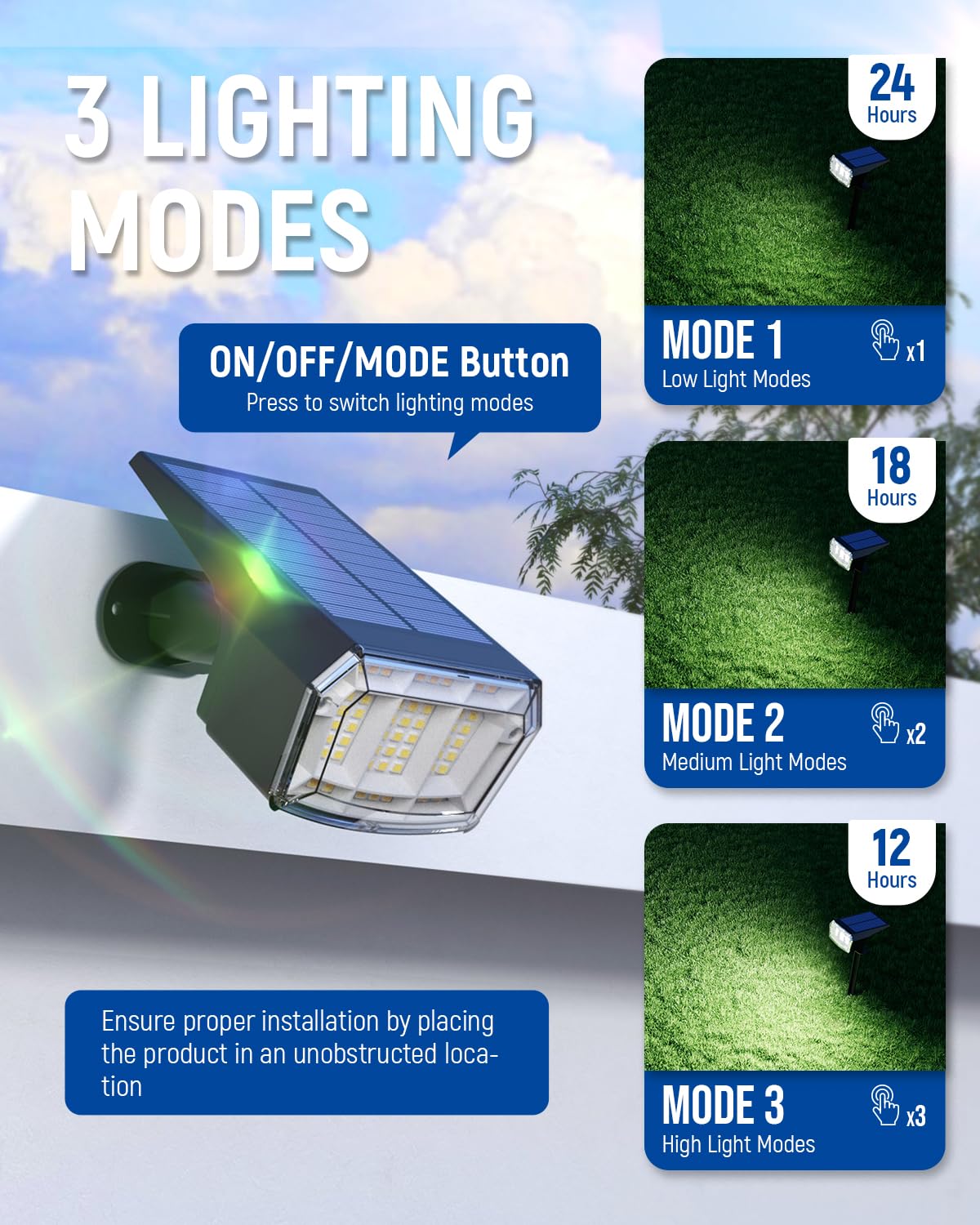 Solar Spot Lights Outdoor Waterproof 4 Pack IP65, 63 LED 3 Lighting Modes Spotlights for Yard Garden House Garage Pathway