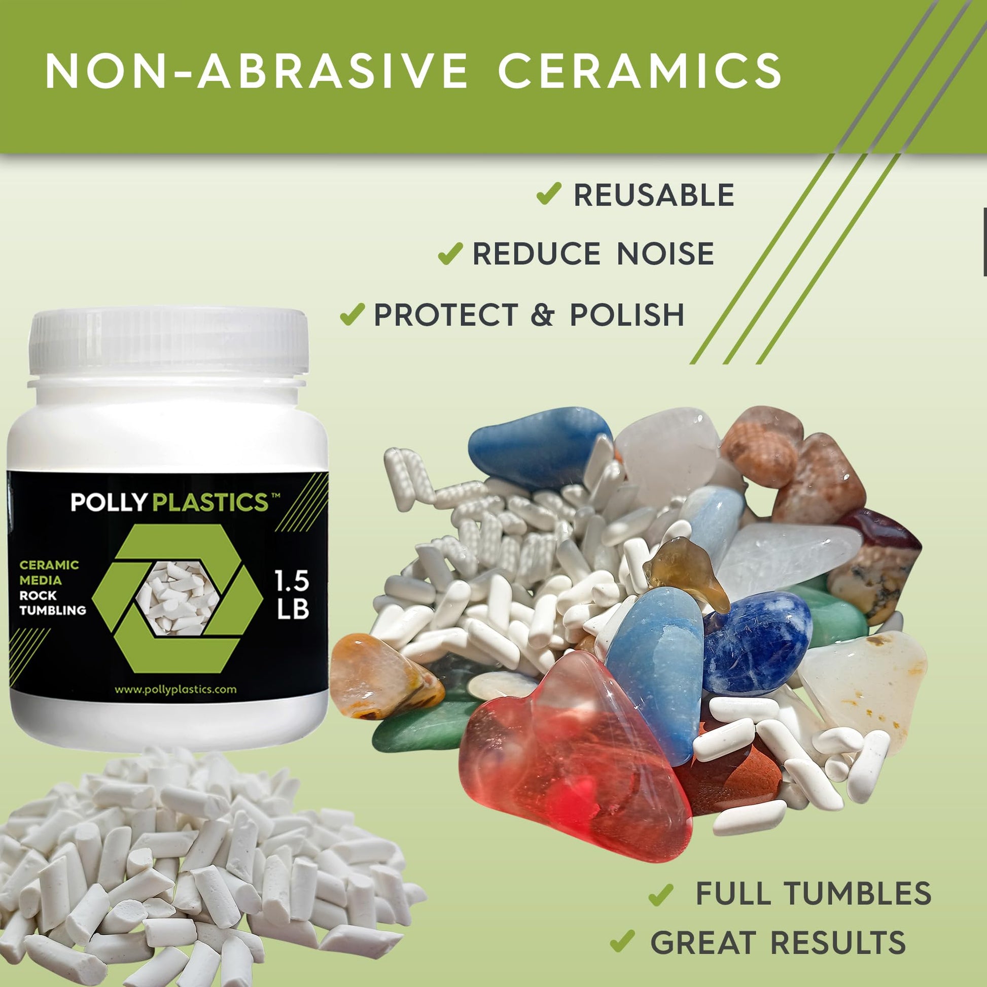 Polly Plastics Rock Tumbler Grit and Polish Refill & Ceramic Tumbling Filler Media - Silicone Carbide Polisher Grit - Rock Polish Supplies & Accessories