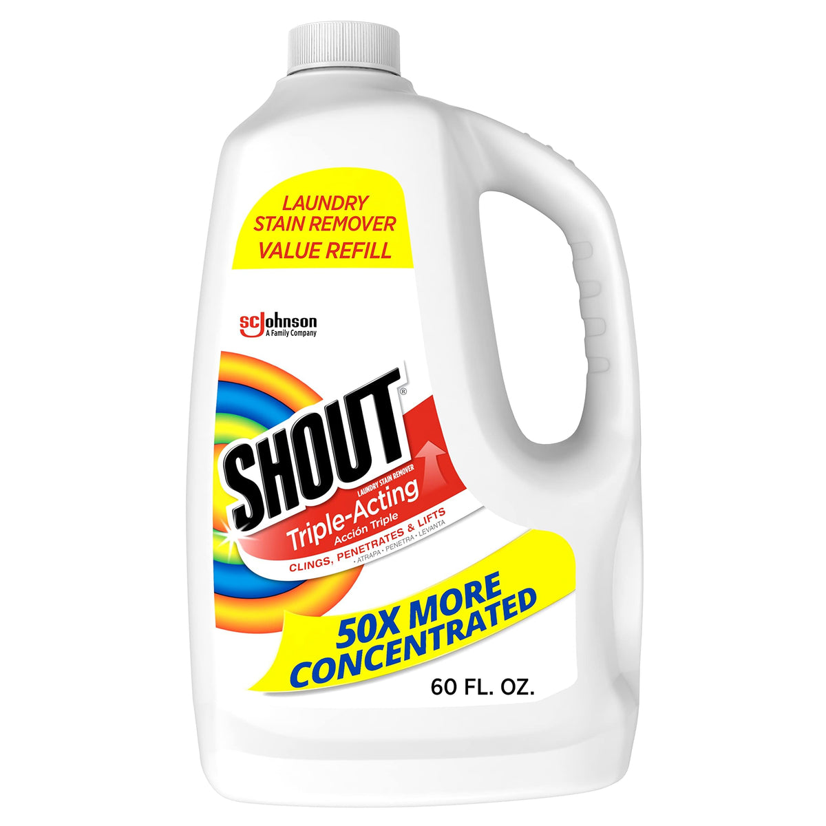 Shout Active Enzyme Laundry Stain Remover Spray for Clothes, Triple-Acting Formula Clings, Penetrates, and Lifts Tough & Everyday Stains - Prewash Refill 60oz (1.7L)