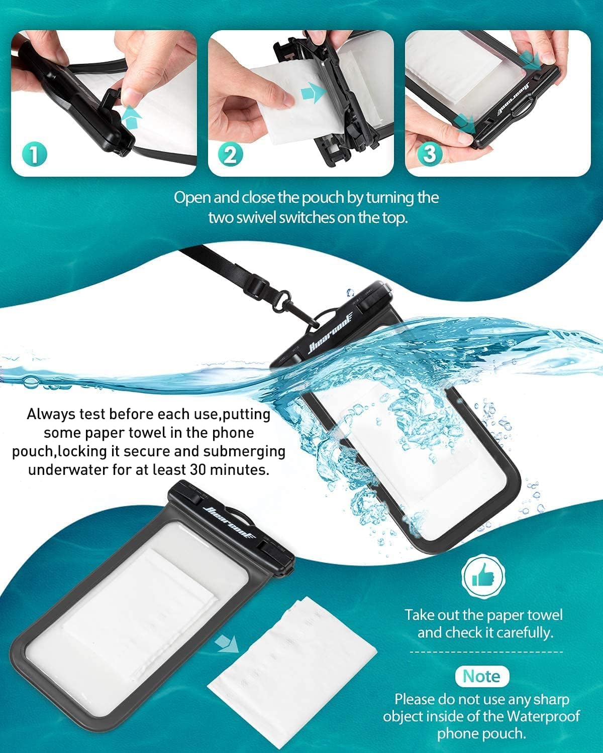 Hiearcool Waterproof Phone Pouch, Waterproof Phone Case for iPhone 17 16 15 14 13 Pro Max, IPX8 Cellphone Dry Bag Beach Cruise Ship Essentials 2Pack-8.3"