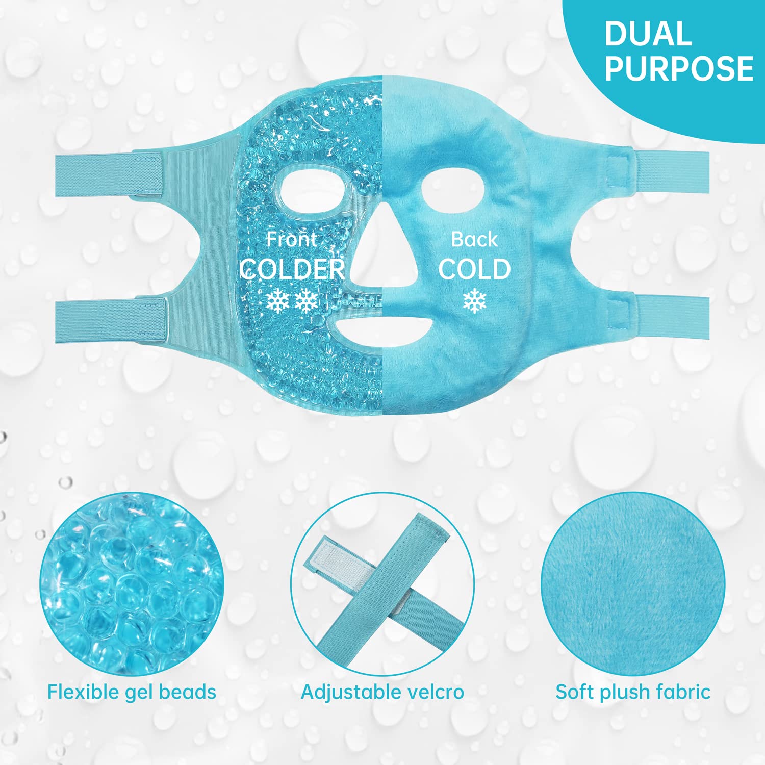 ZNÖCUETÖD Cold Face Eye Mask Ice Pack Reduce Facial Puff, Dark Circles, Gel Beads Hot Heat Cold Compress Pack, Face SPA for Woman Sleeping, Pressure, Headaches, Skin Care, Post Laser Care[Blue]