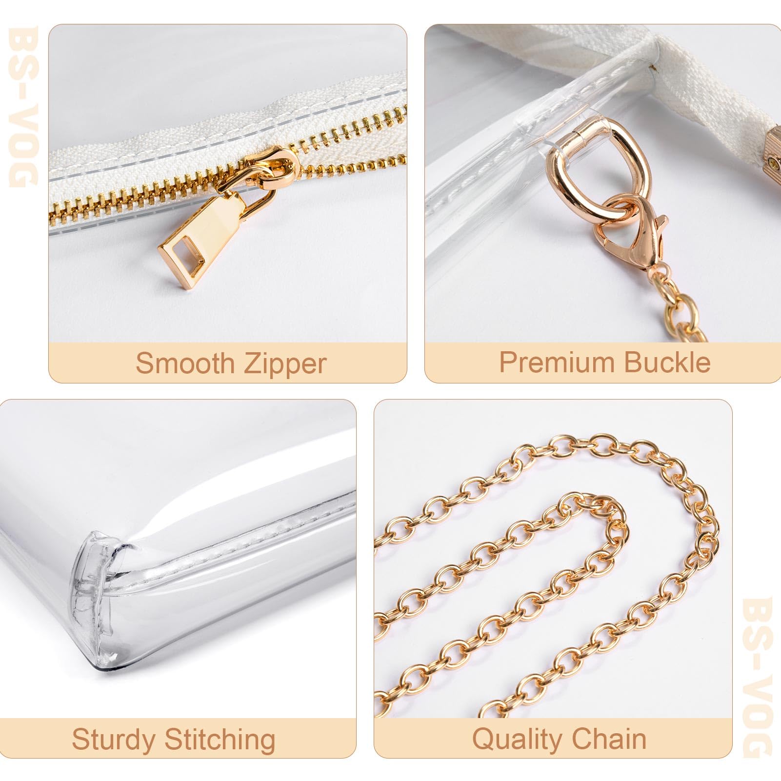 BS-VOG Clear Purse for Women - Stadium Approved Small Crossbody Bag with Zipper, Clear Stadium Bag for Concerts Sports
