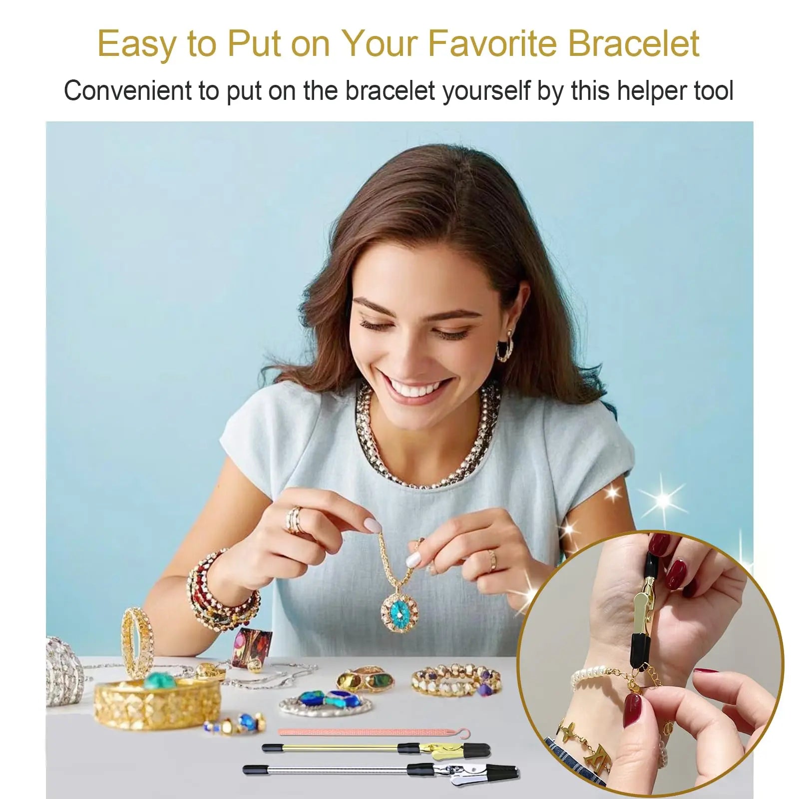 ATARASIA 3Pcs Bracelet Helper Tool - Quick Release Fastening Helpers Tool Hooks for Jewelry, Watch, Chain Bracelet Wearing - Easy to Put on Yourself - with Non-Slip Rubber Tips